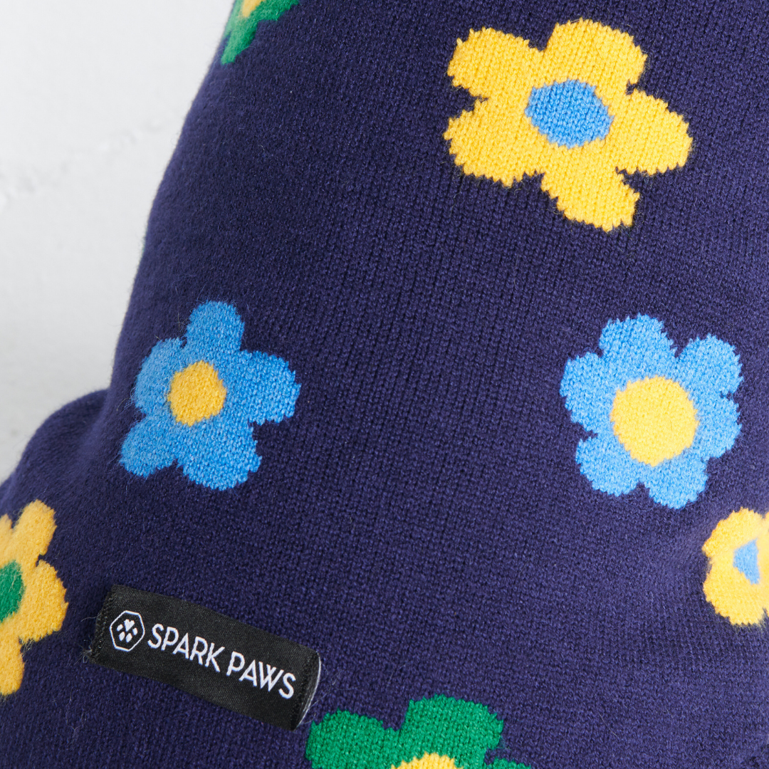 Flower Knit Dog Sweater - Blue Green Yellow - Image 3