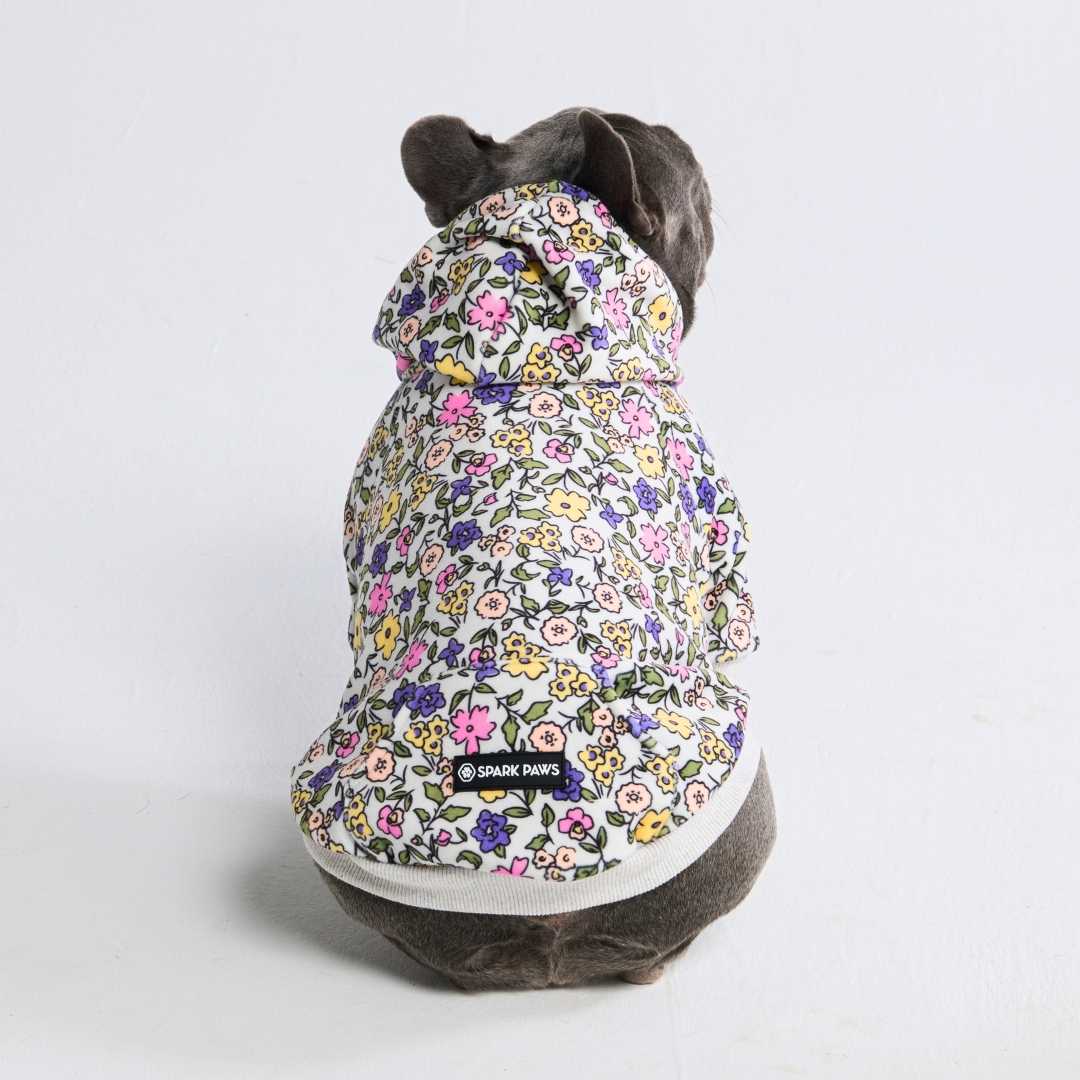 Vintage Flower Dog Hoodie - Light Grey - Image 5