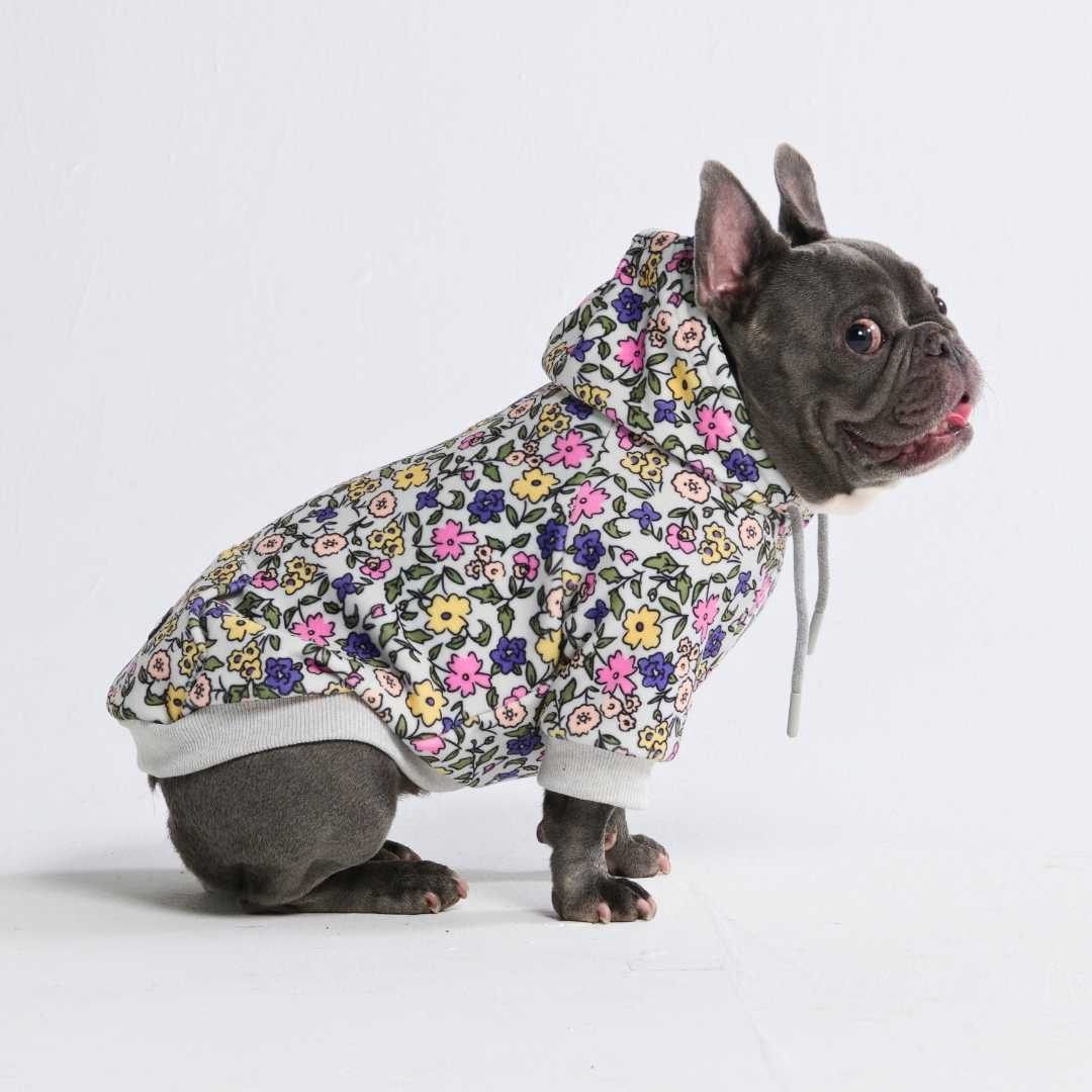 Vintage Flower Dog Hoodie - Light Grey - Image 6