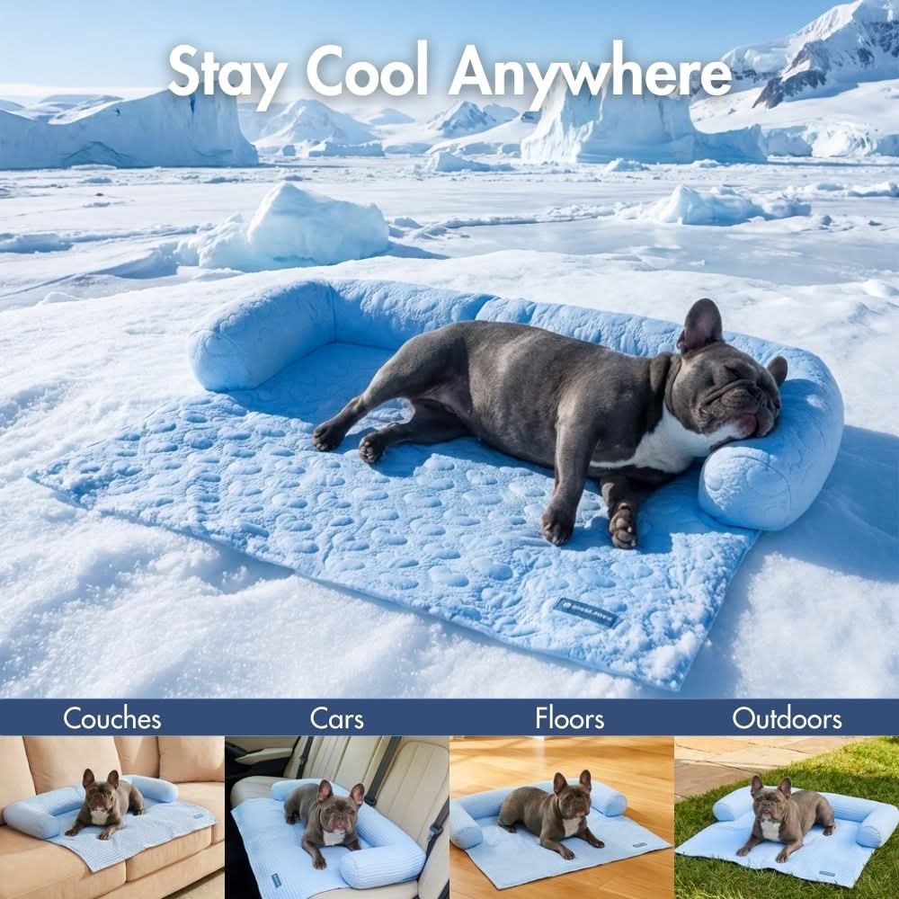 Frostcore™ Cooling Couch Cover Dog Bed - Hearts Blue - Image 10