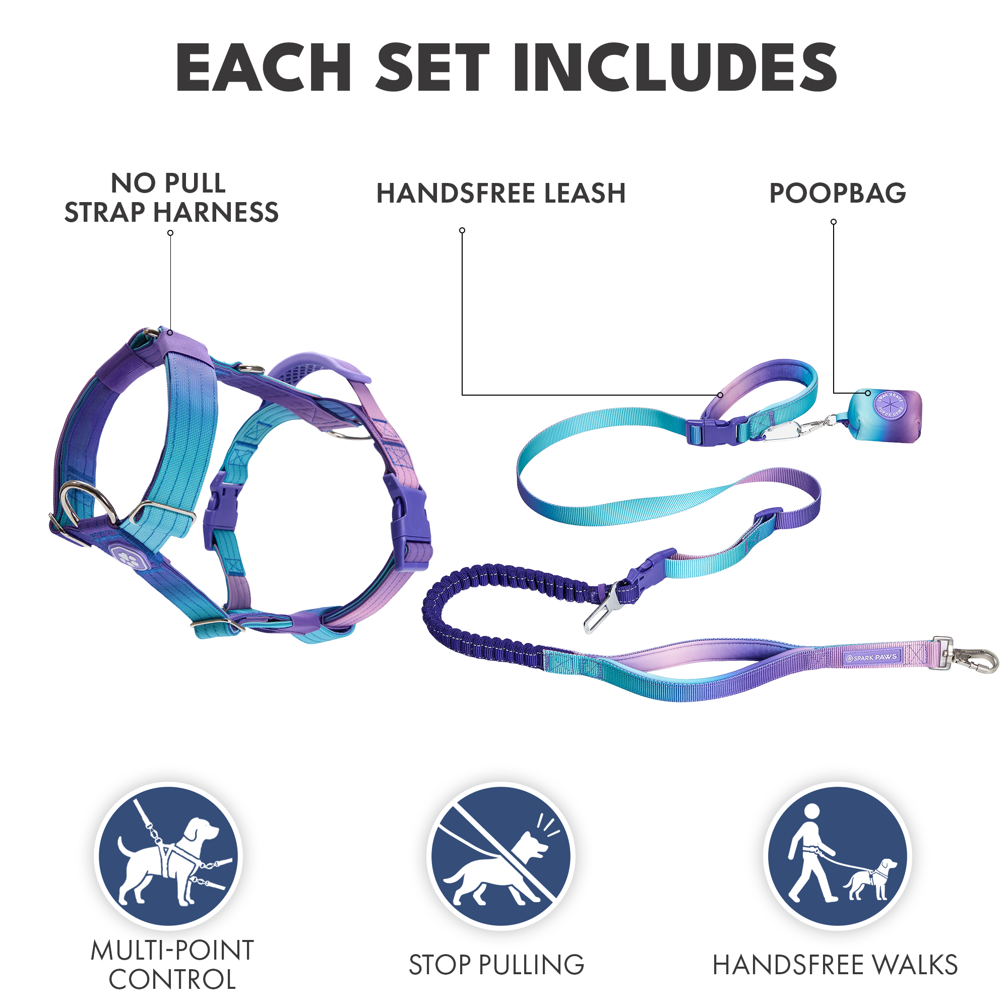 Comfort Control No-Pull Dog Harness and Multipurpose Leash Set - 90s Retro - Image 3