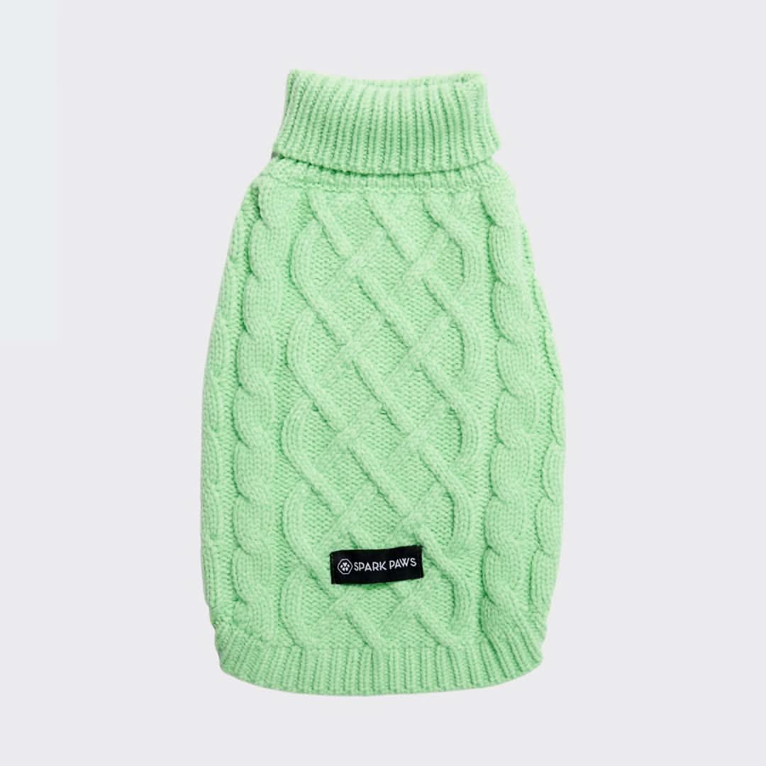 Cable Knit Dog Sweater - Mint Green - Image 2