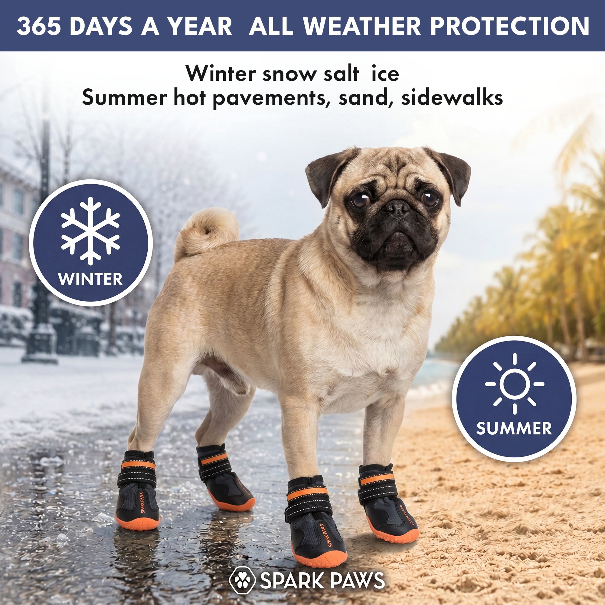 365 All-Season Dog Shoe 4PC Set - Black Orange - Image 2