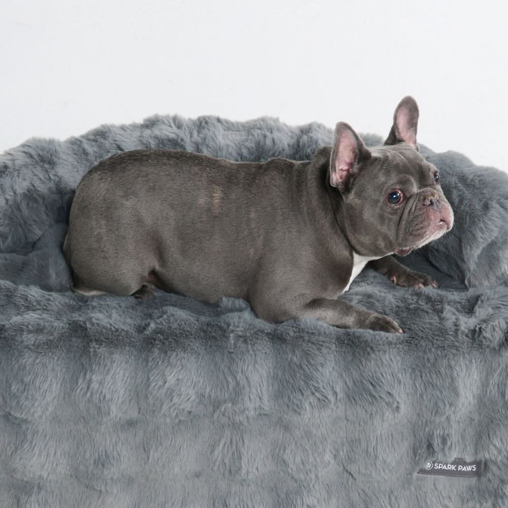 Calming Fluffy Couch Cover Dog Bed - Grey - Image 3