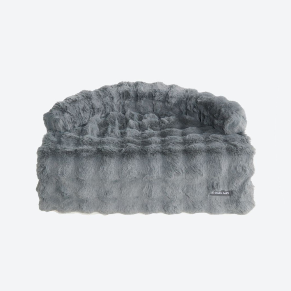 Calming Fluffy Couch Cover Dog Bed - Grey - Image 2