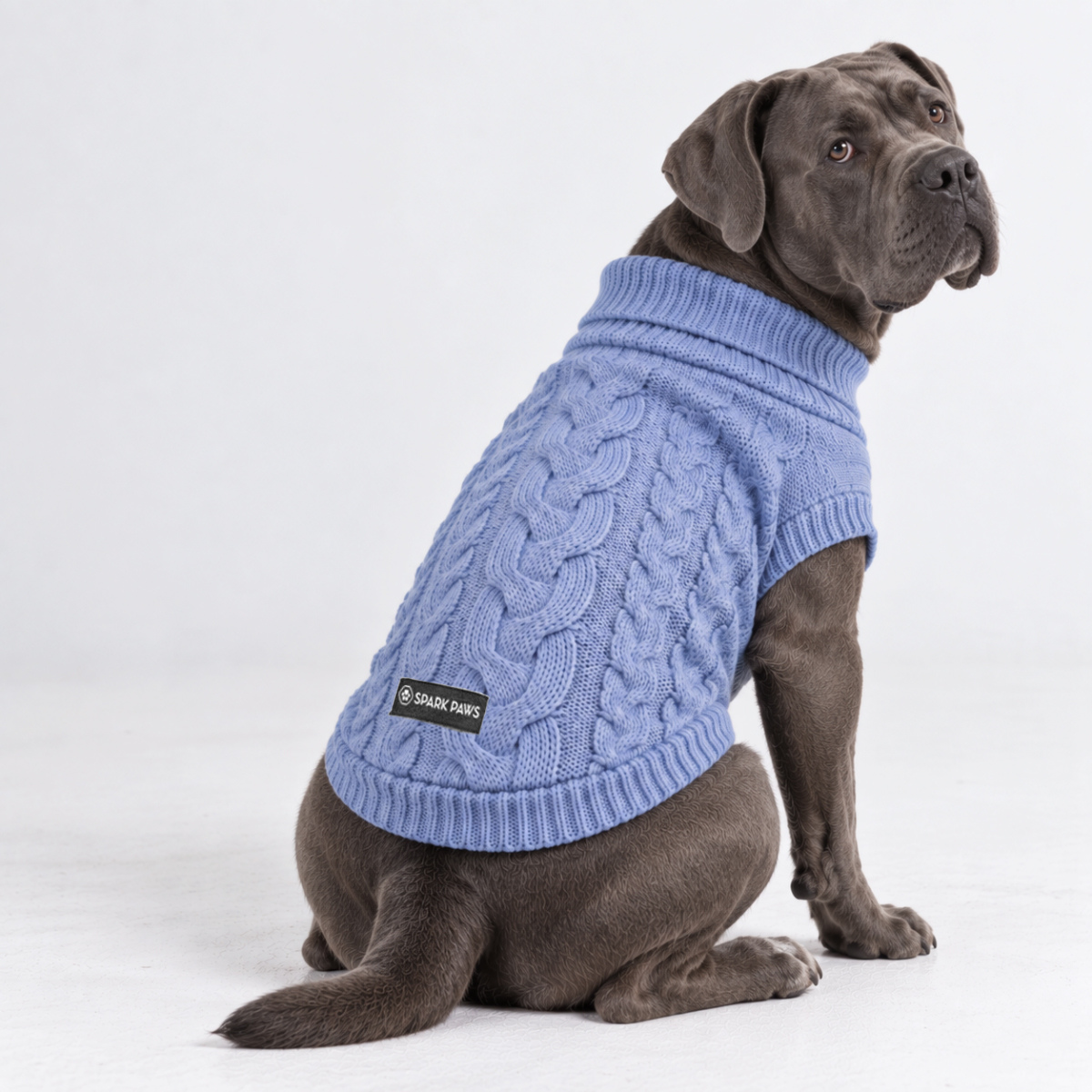 Cable Knit Dog Sweater - Blue - Image 6