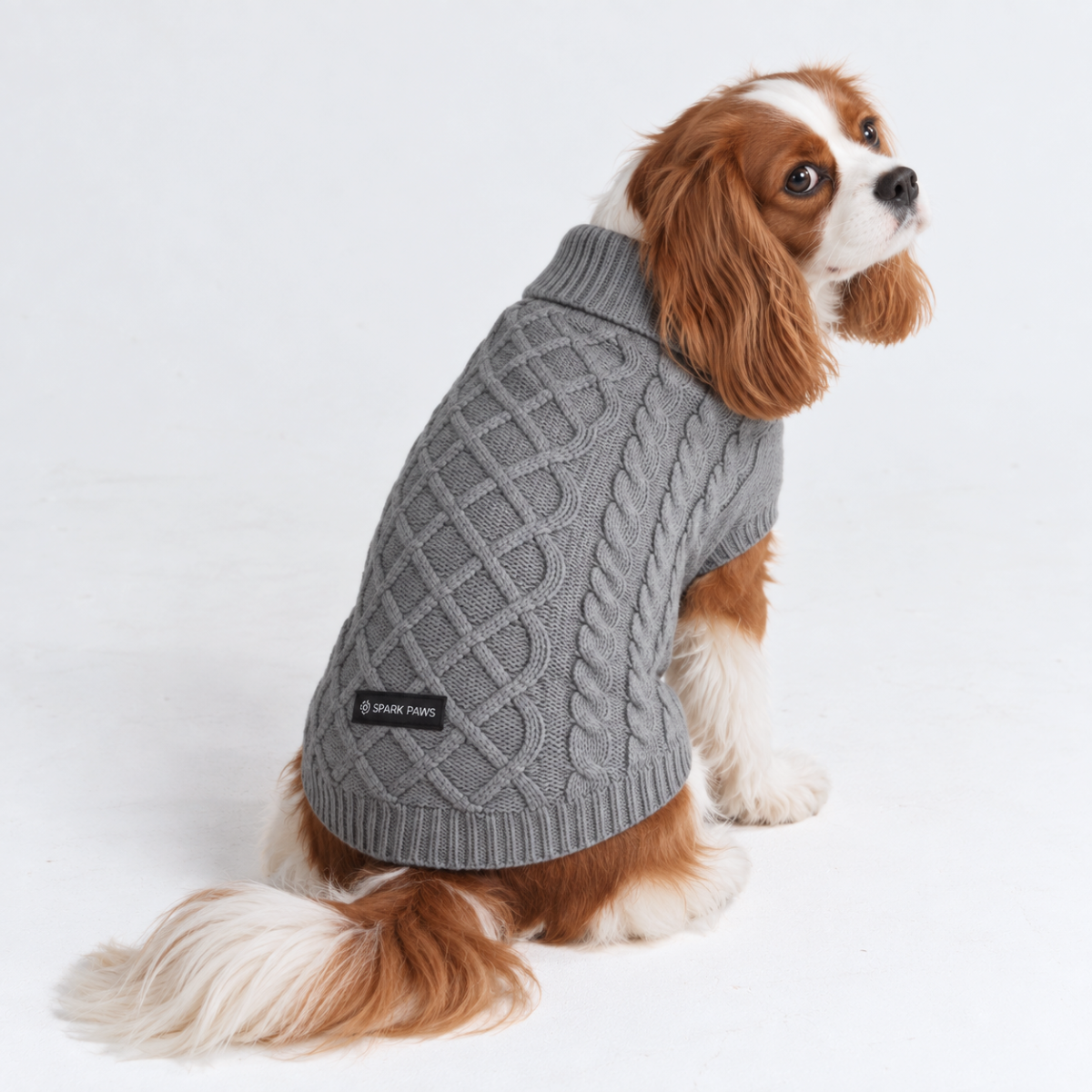 Cable Knit Dog Sweater - Grey - Image 2