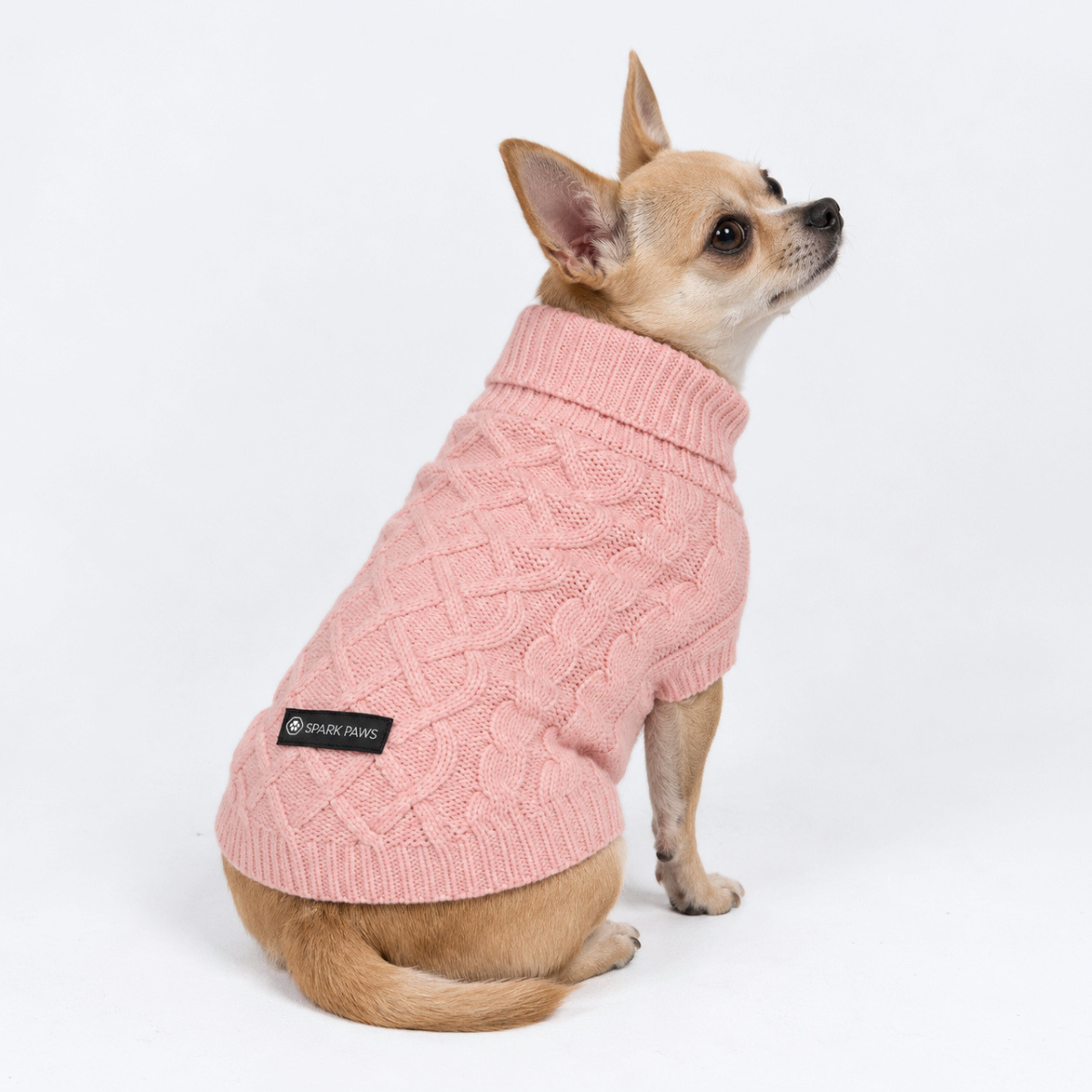 Cable Knit Dog Sweater - Pink