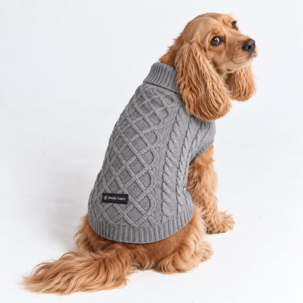Cable Knit Dog Sweater - Grey - Image 3