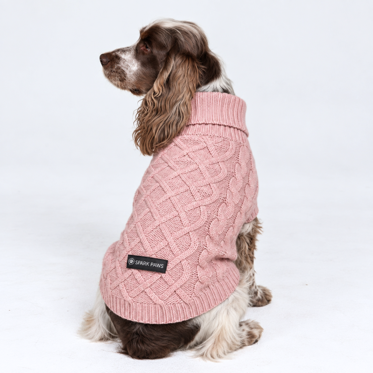 Cable Knit Dog Sweater - Pink - Image 4