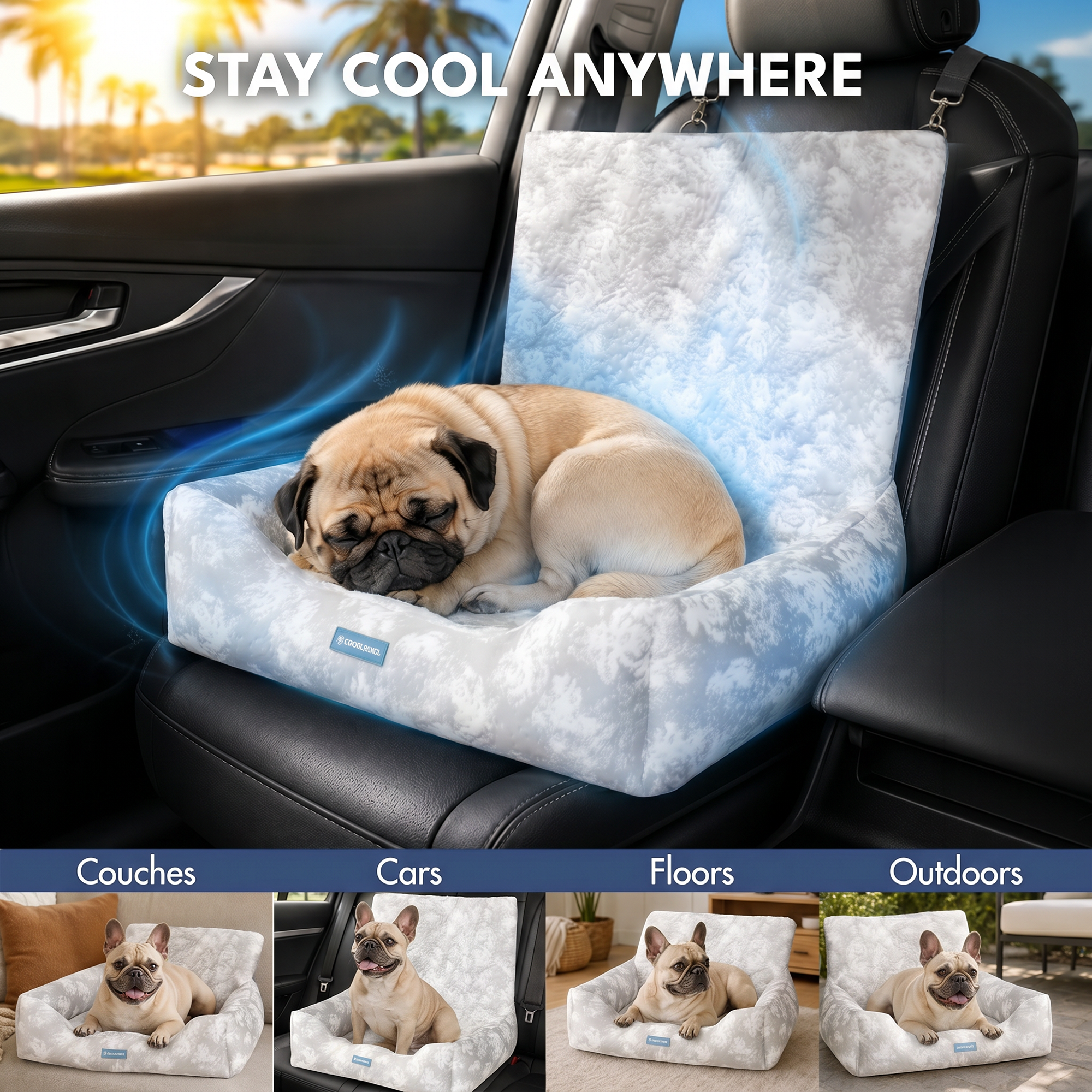 Frostcore™ Dog Cooling Car Seat Bed - Clouds Grey - Image 2