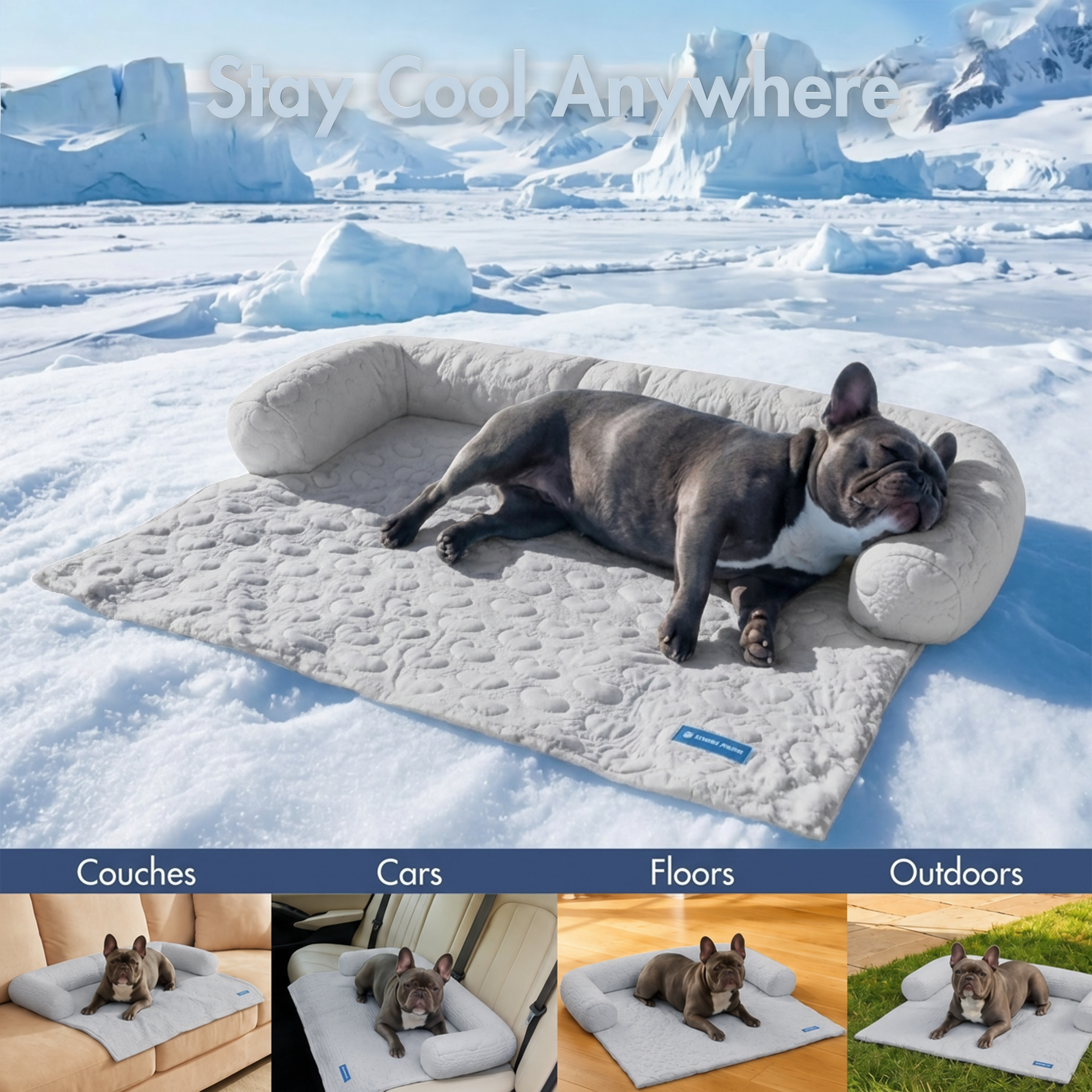 Frostcore™ Cooling Couch Cover Dog Bed - Hearts Grey - Image 10