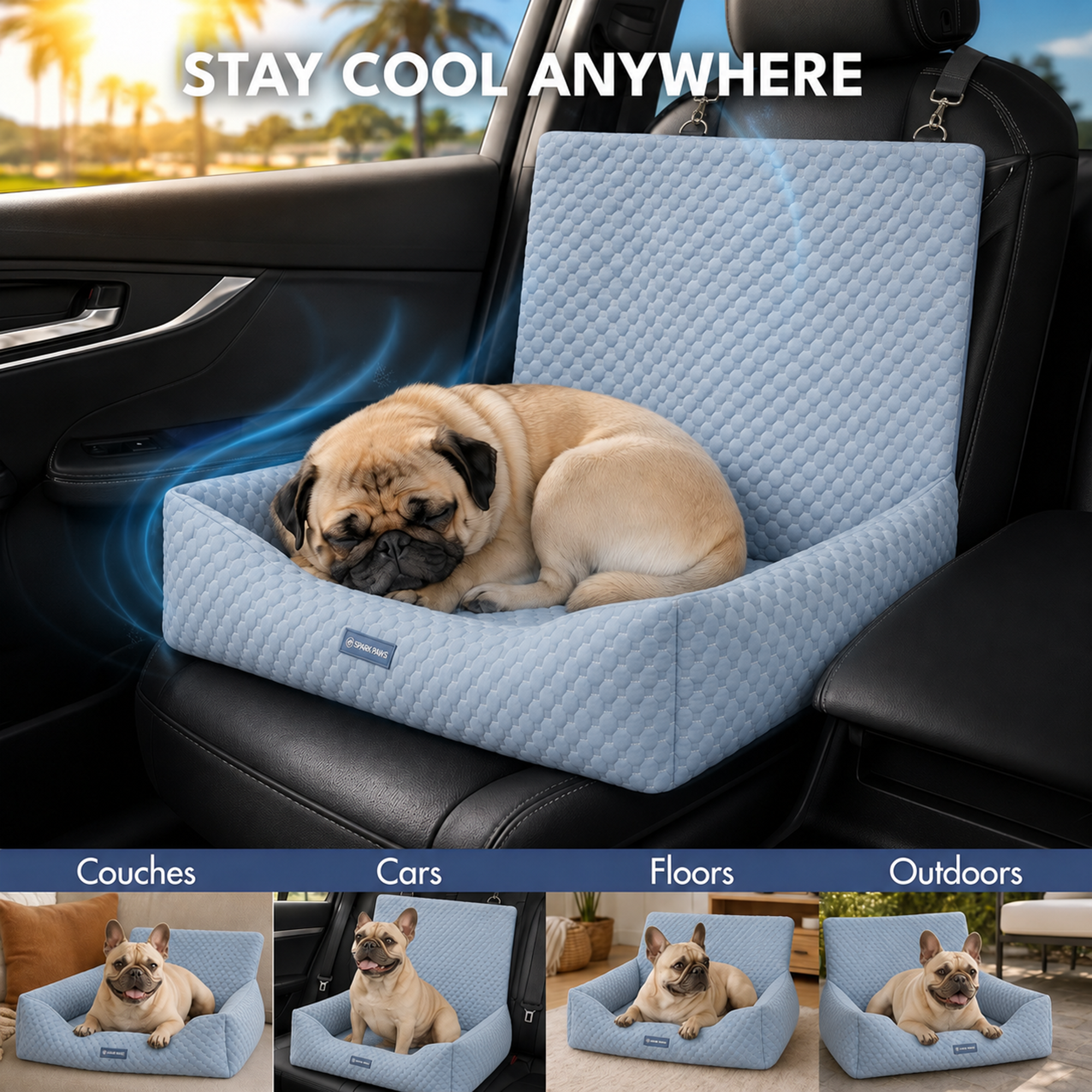 Frostcore™ Dog Cooling Car Seat Bed - Ash Blue - Image 2