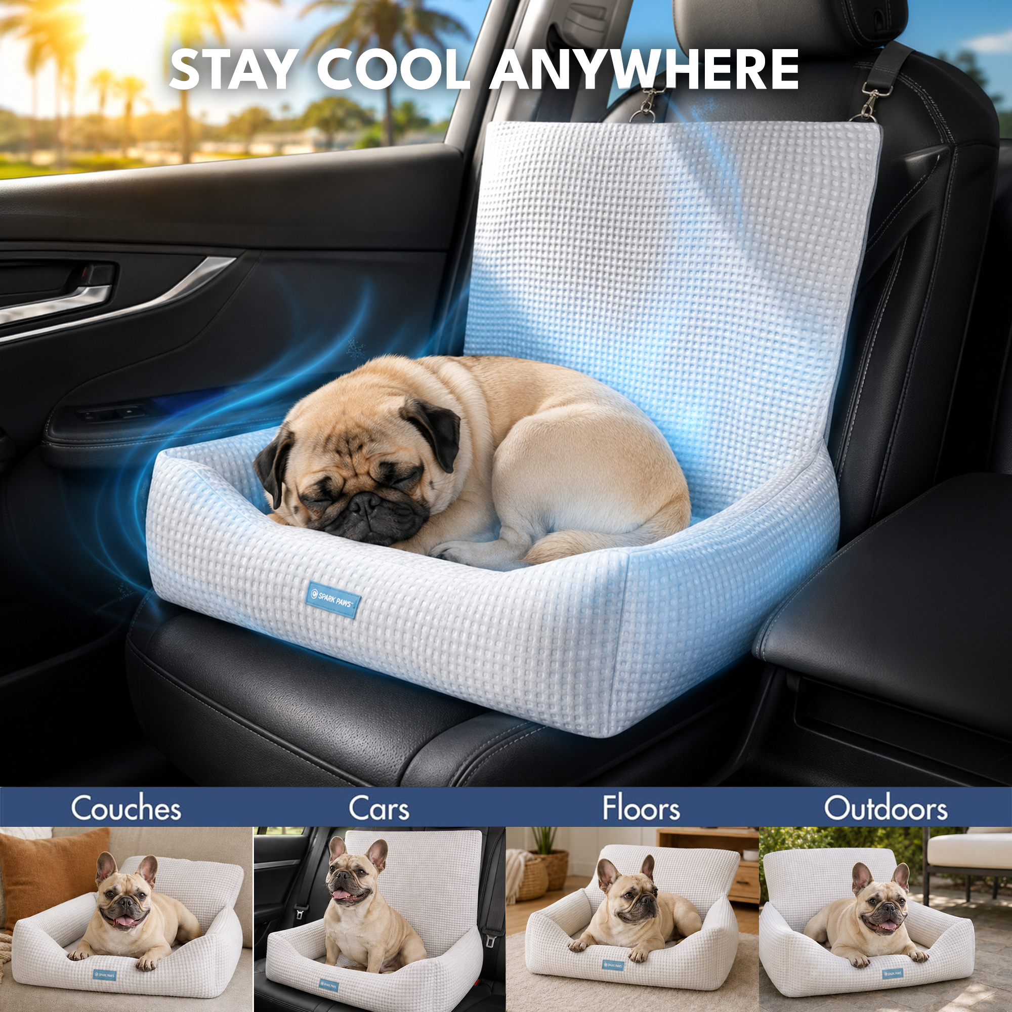 Frostcore™ Dog Cooling Car Seat Bed - Waffle Grey - Image 2