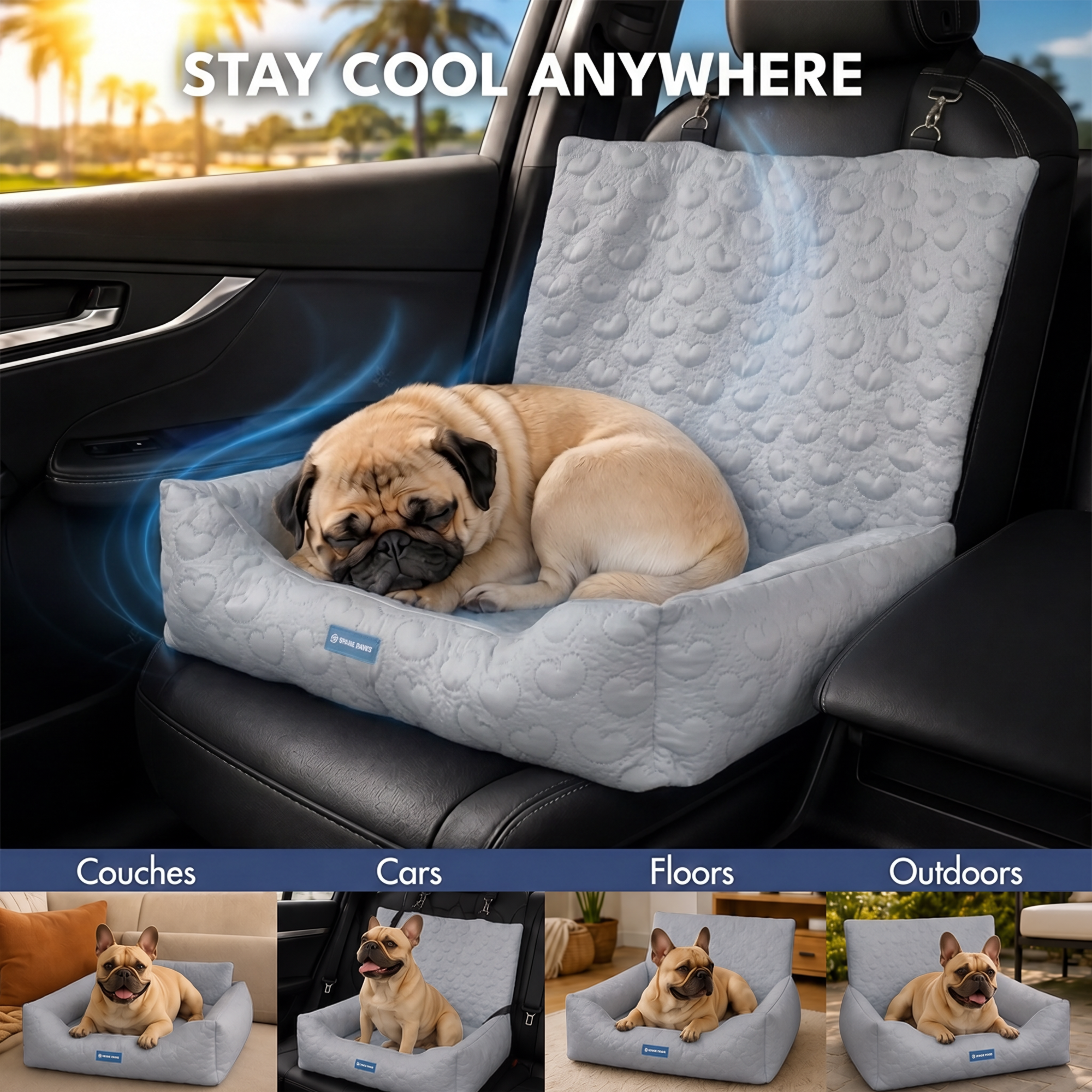 Frostcore™ Dog Cooling Car Seat Bed - Hearts Grey - Image 2