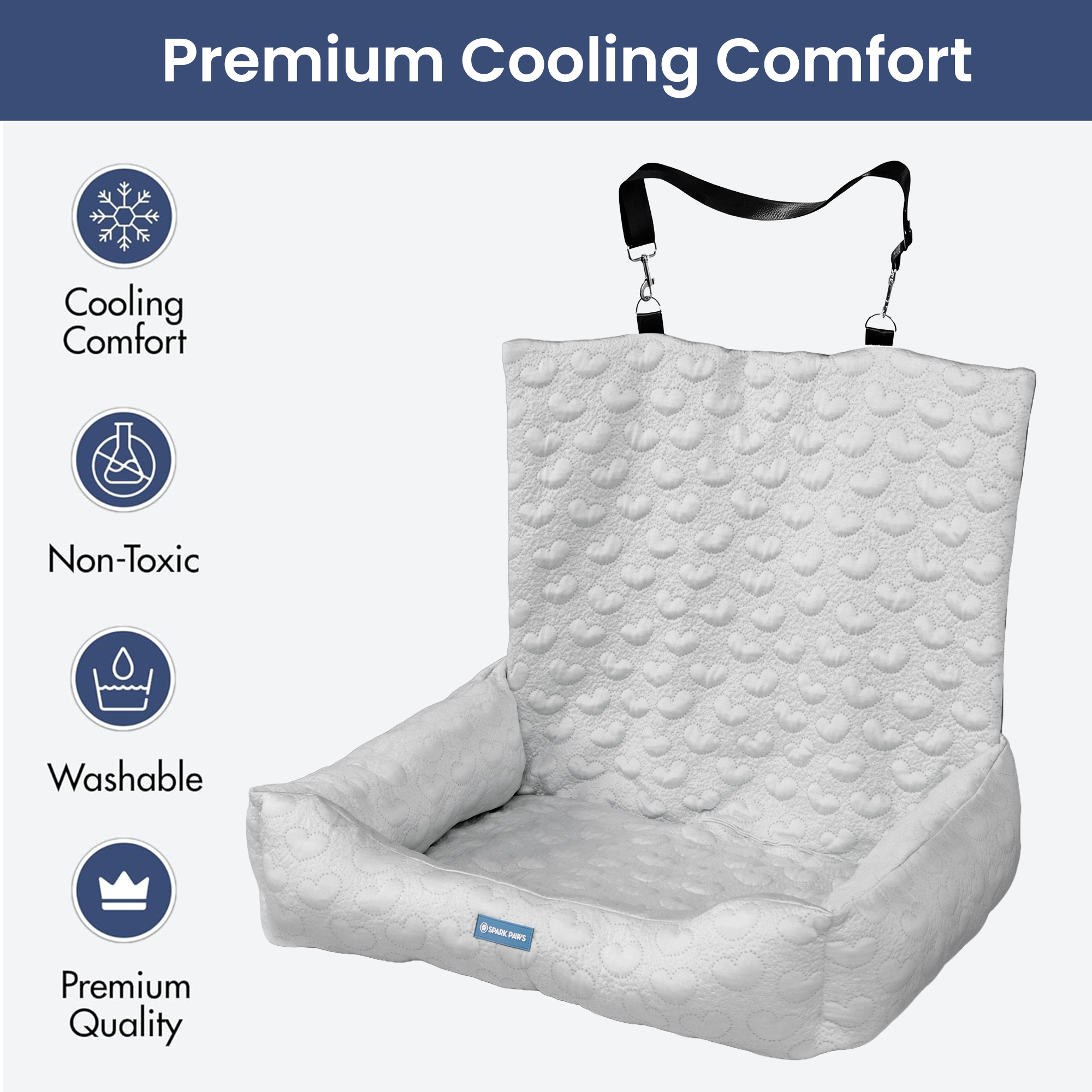 Frostcore™ Dog Cooling Car Seat Bed - Hearts Grey - Image 6