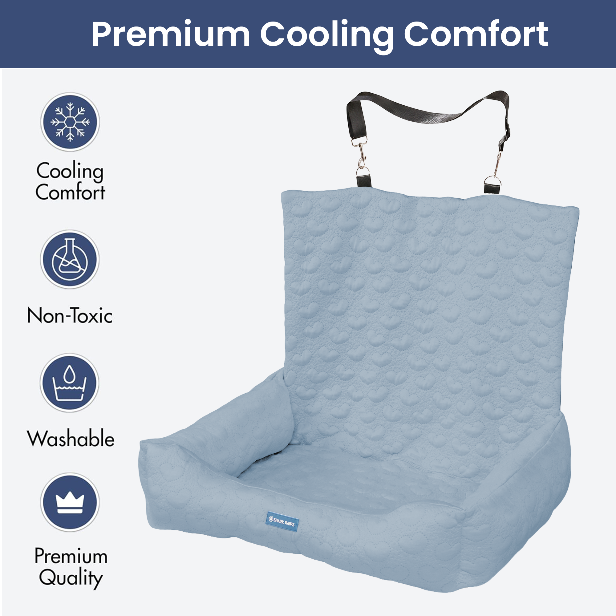 Frostcore™ Dog Cooling Car Seat Bed - Hearts Ash Blue - Image 6