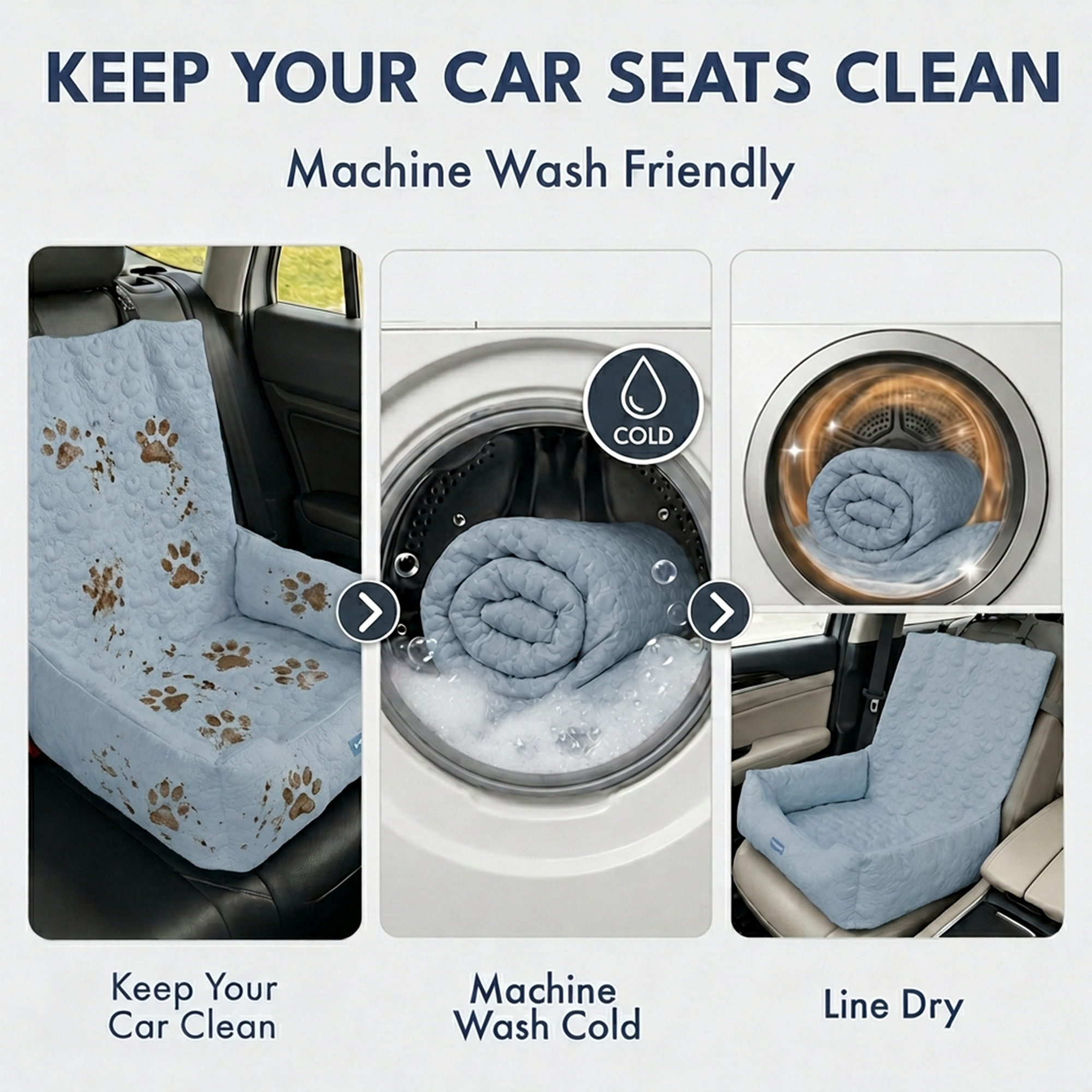Frostcore™ Dog Cooling Car Seat Bed - Hearts Ash Blue - Image 5