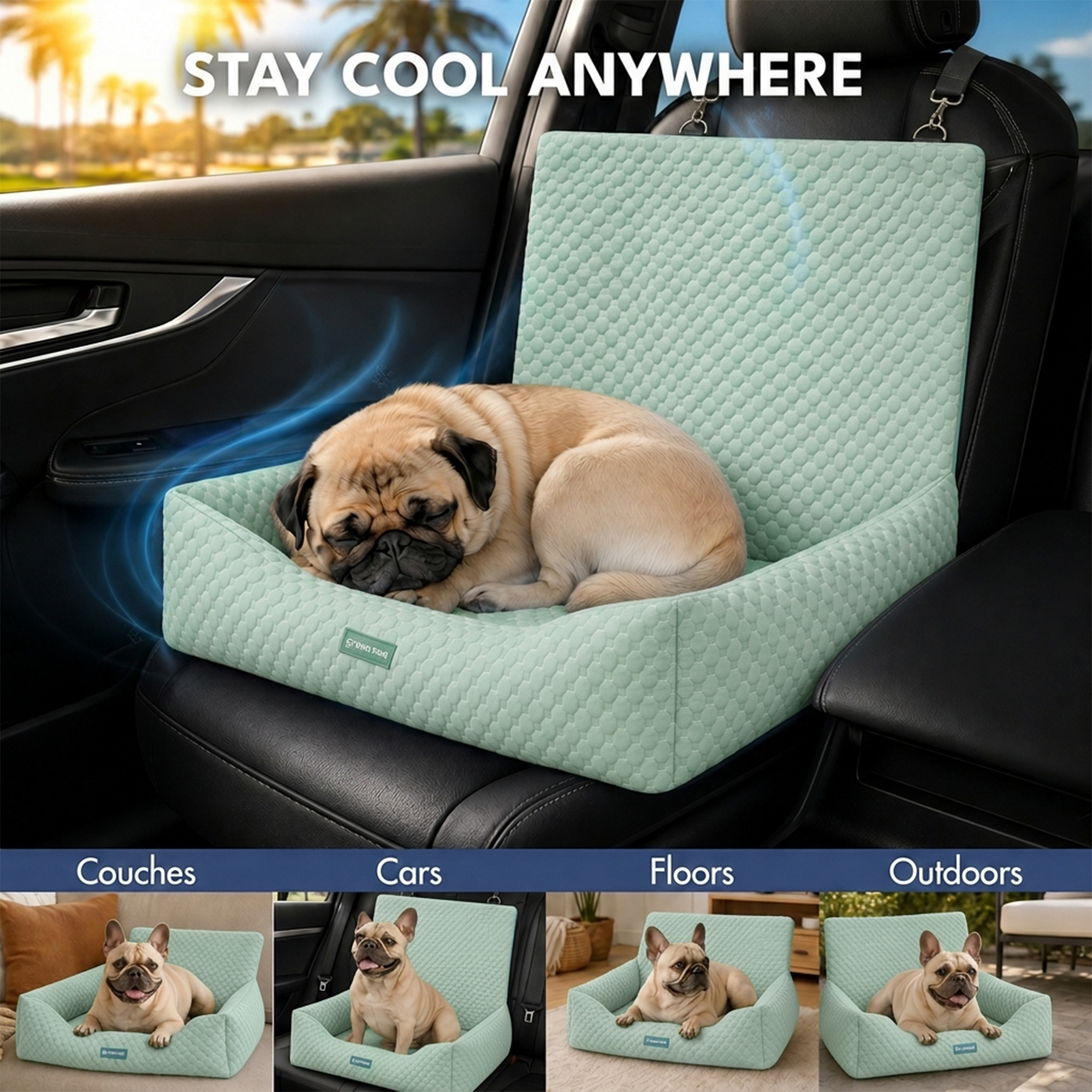 Frostcore™ Dog Cooling Car Seat Bed - Orb Green - Image 2