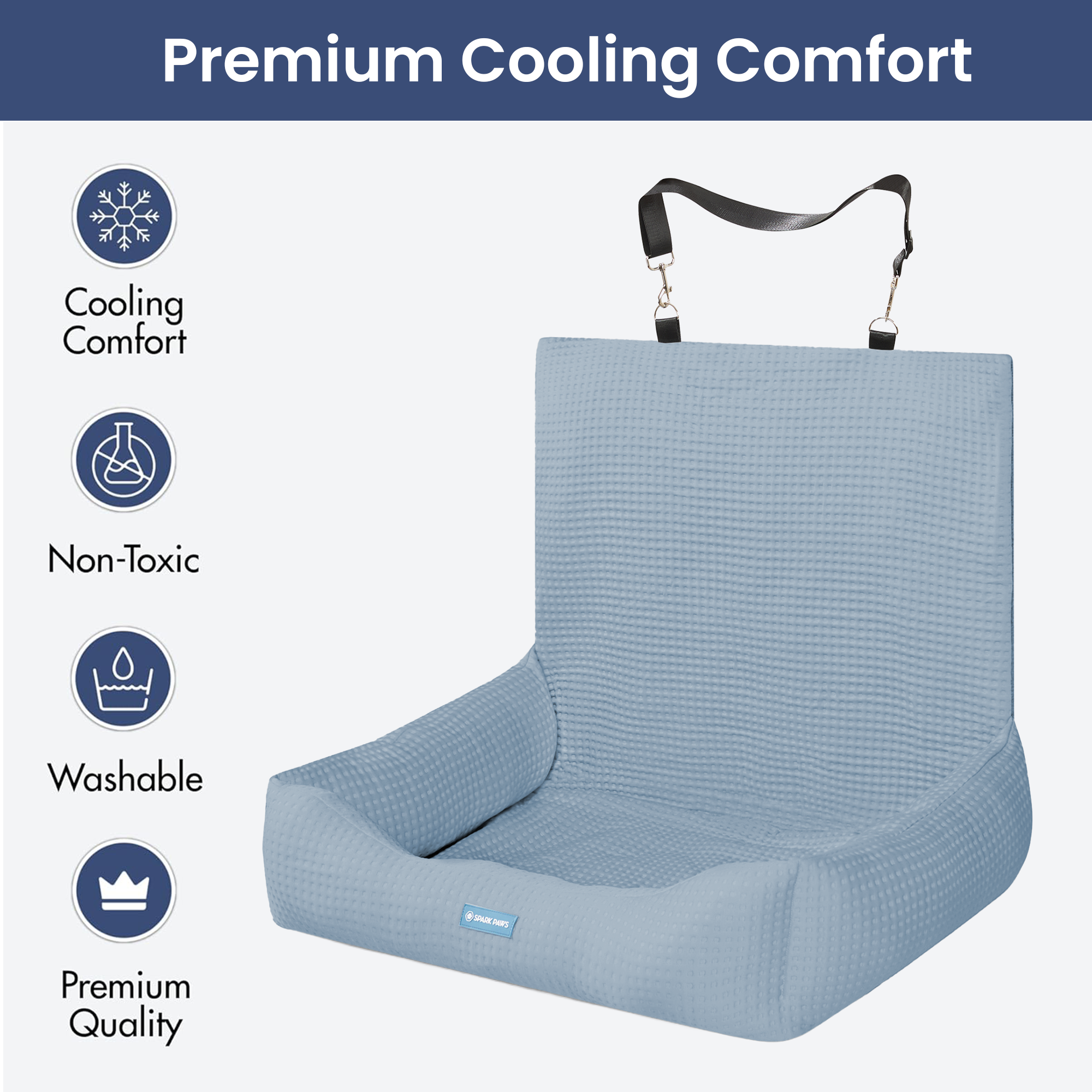 Frostcore™ Dog Cooling Car Seat Bed - Waffle Ash Blue - Image 6