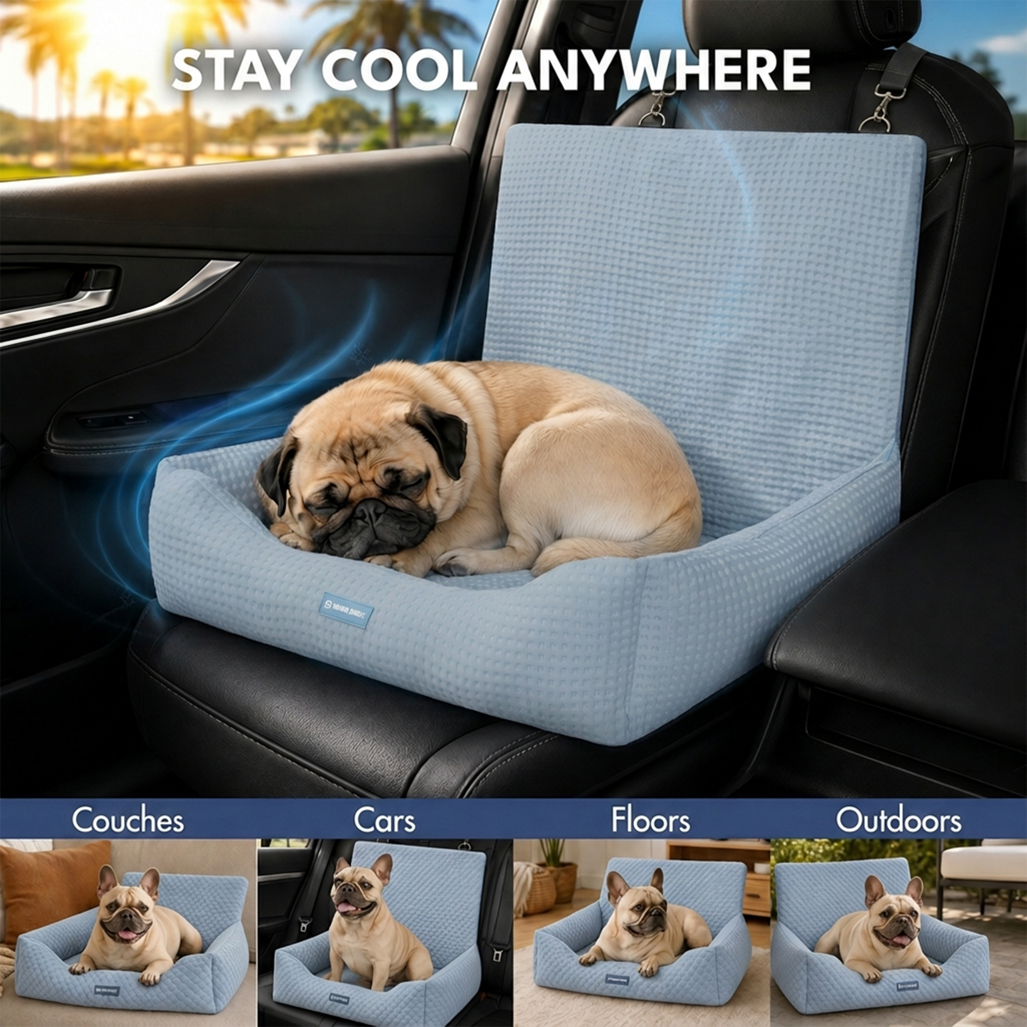 Frostcore™ Dog Cooling Car Seat Bed - Waffle Ash Blue - Image 2