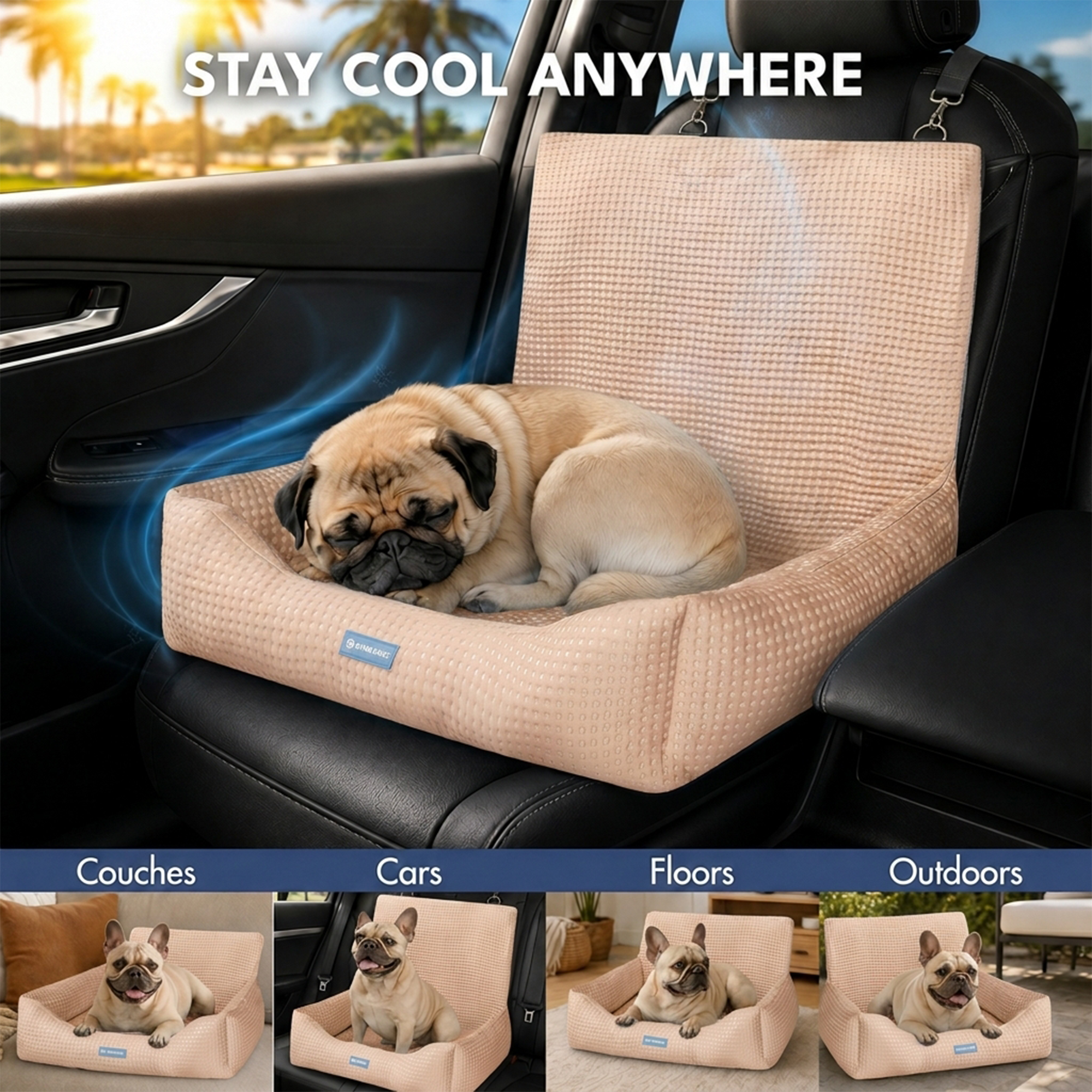 Frostcore™ Dog Cooling Car Seat Bed - Waffle Brown - Image 2