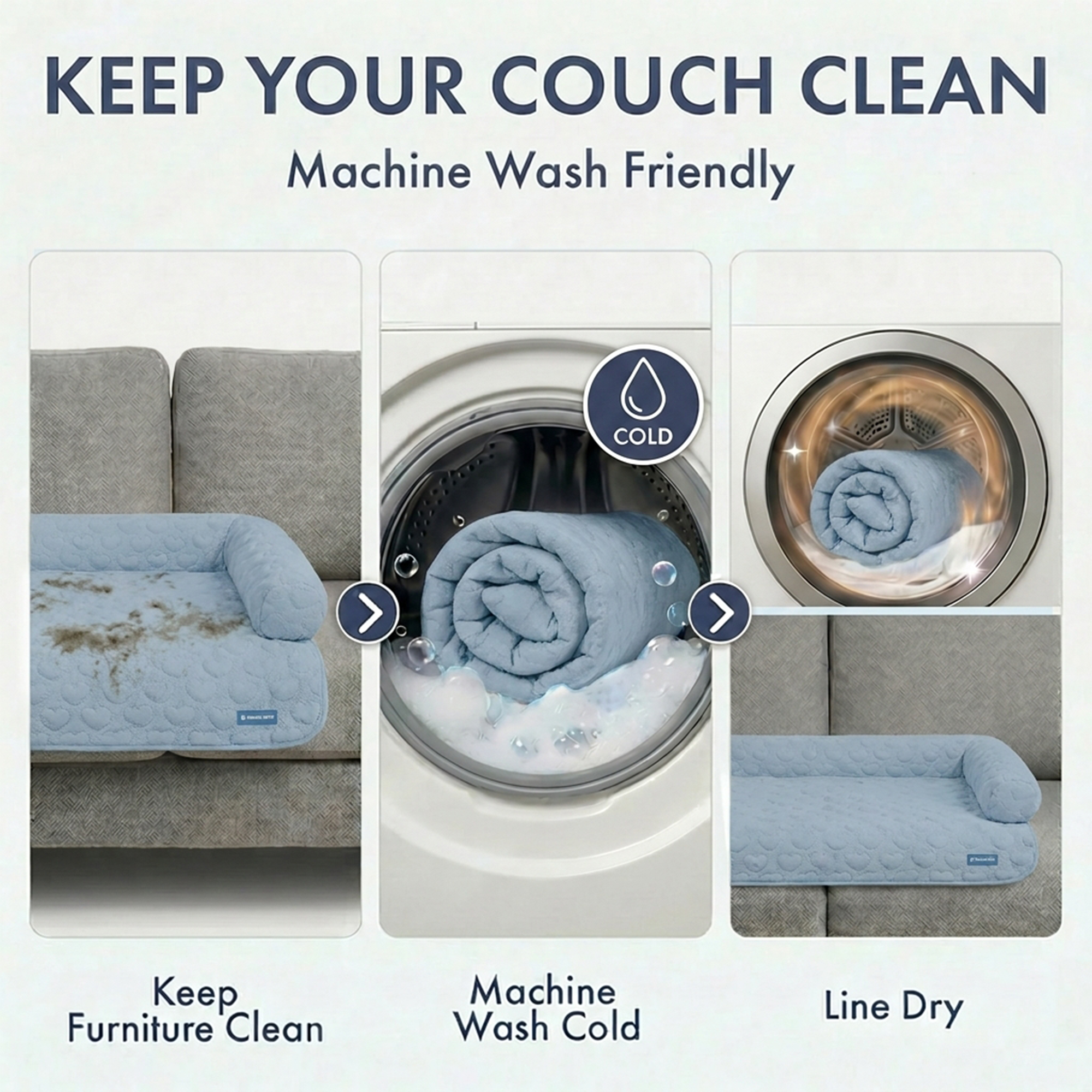 Frostcore™ Cooling Couch Cover Dog Bed - Hearts Ash Blue - Image 9