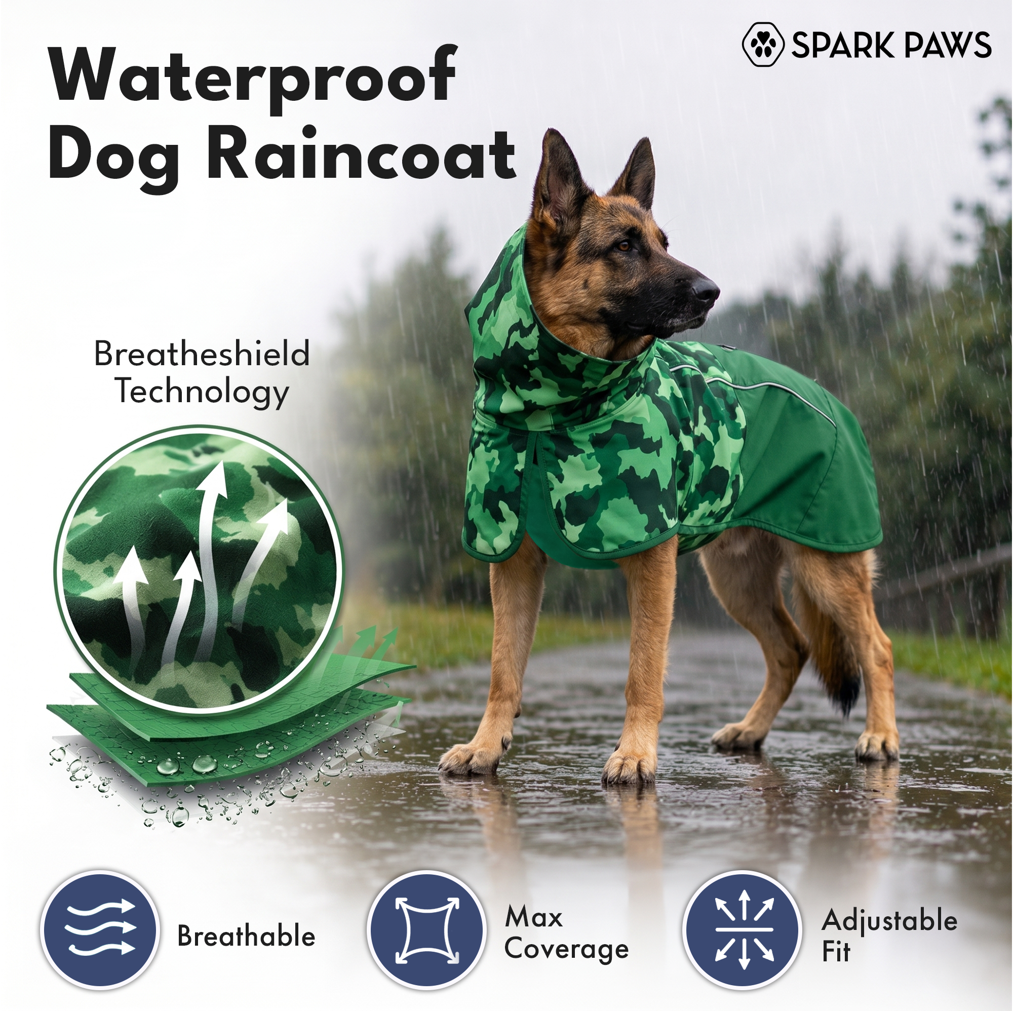 Breatheshield™ Dog Raincoat - Camo Green - Image 8