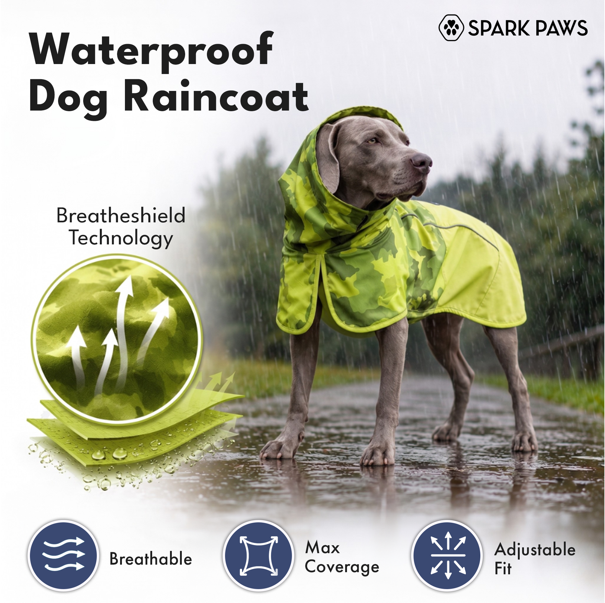 Breatheshield™ Dog Raincoat - Camo Lime - Image 8