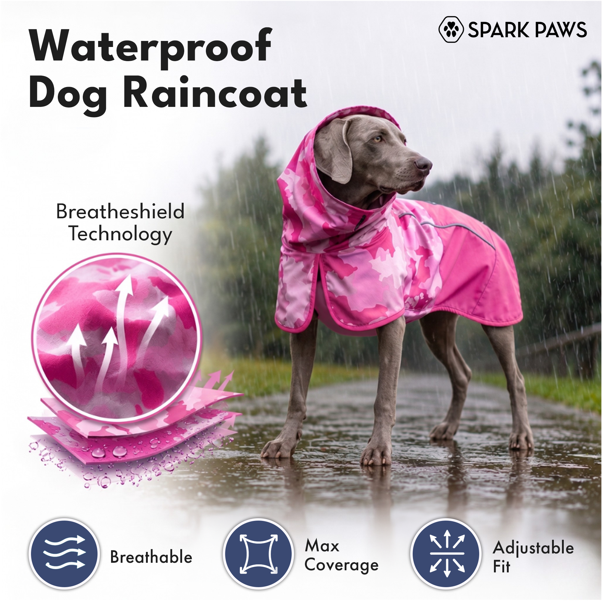 Breatheshield™ Dog Raincoat - Camo Pink - Image 8