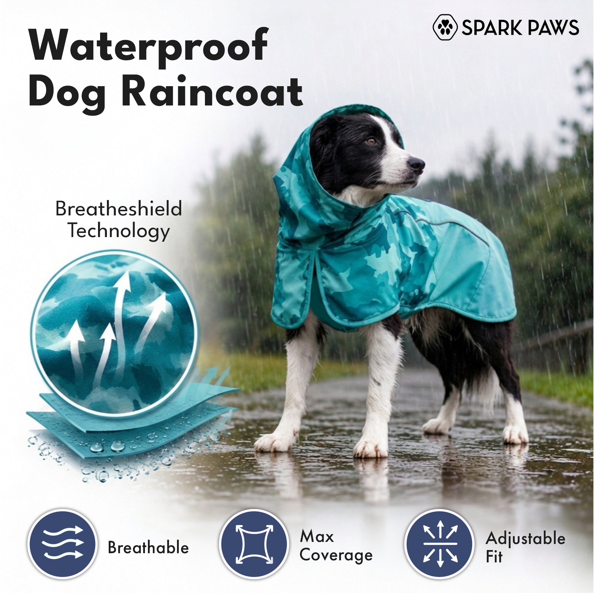 Breatheshield™ Dog Raincoat - Camo Teal - Image 8