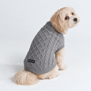 Cable Knit Dog Sweater - Grey