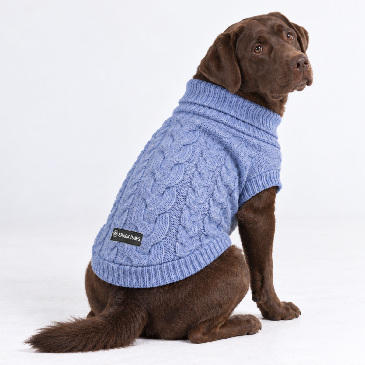 Cable Knit Dog Sweater - Blue - Image 5