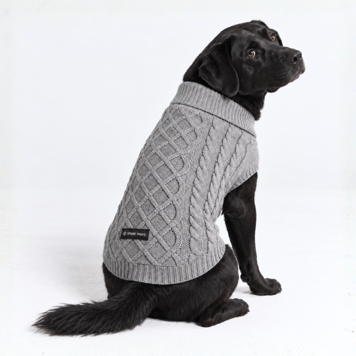 Cable Knit Dog Sweater - Grey - Image 6