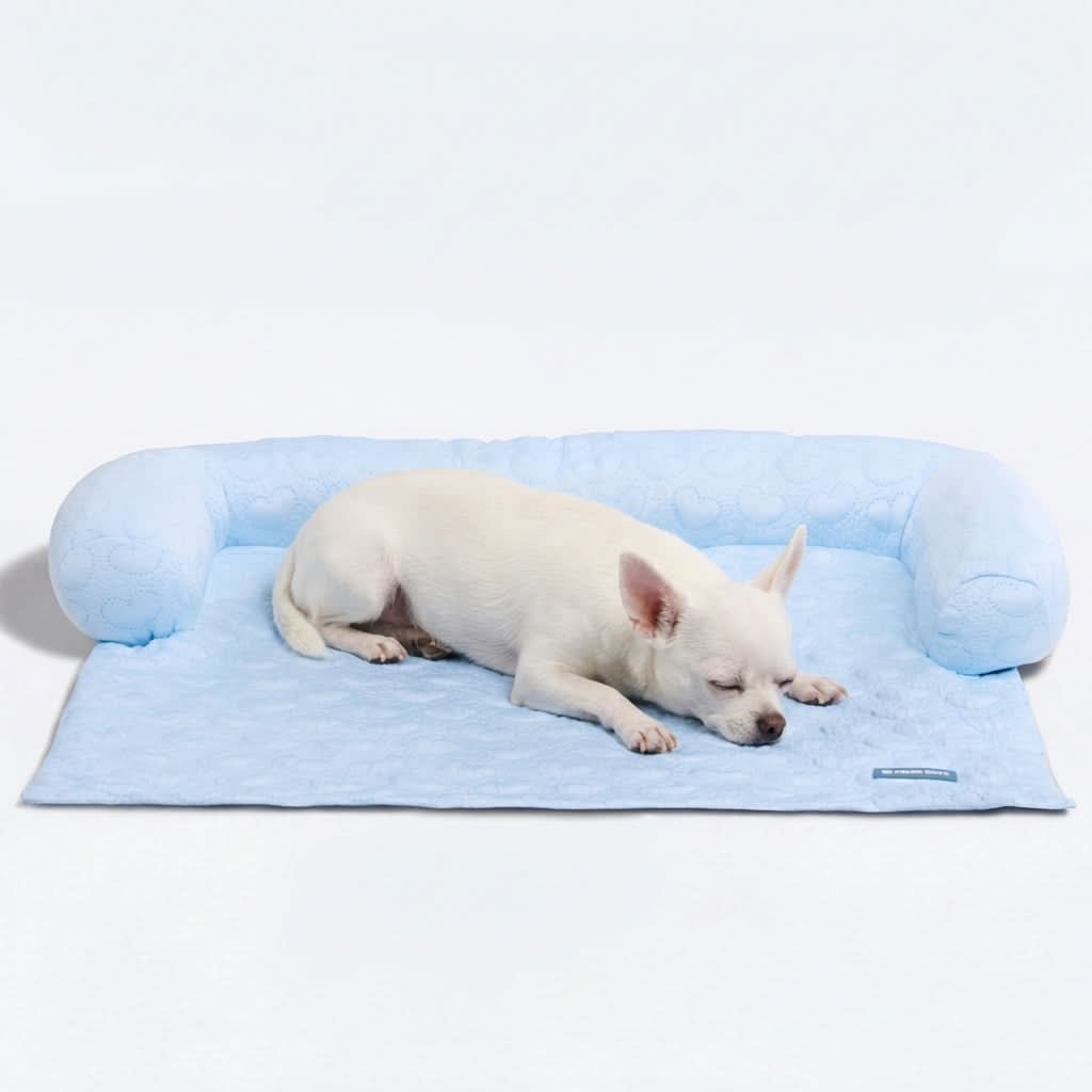 Frostcore™ Cooling Couch Cover Dog Bed - Hearts Blue - Image 2