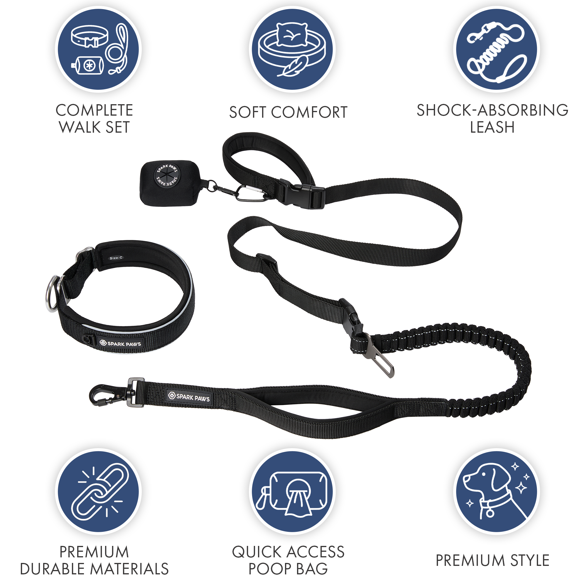 Martingale Collar and Multipurpose Leash Set - Black - Image 8