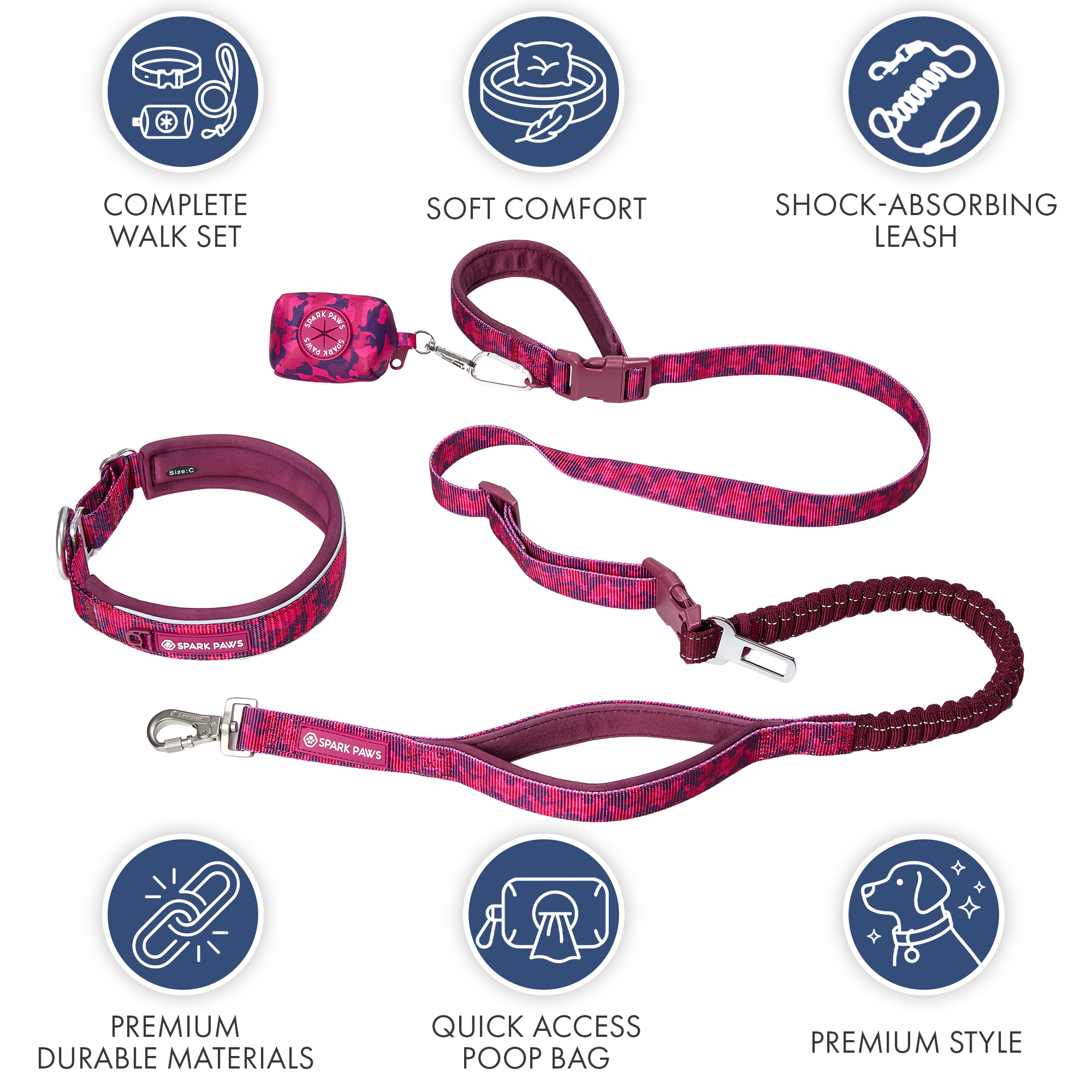 Martingale Collar and Multipurpose Leash Set - Fuchsia Camo - Image 8