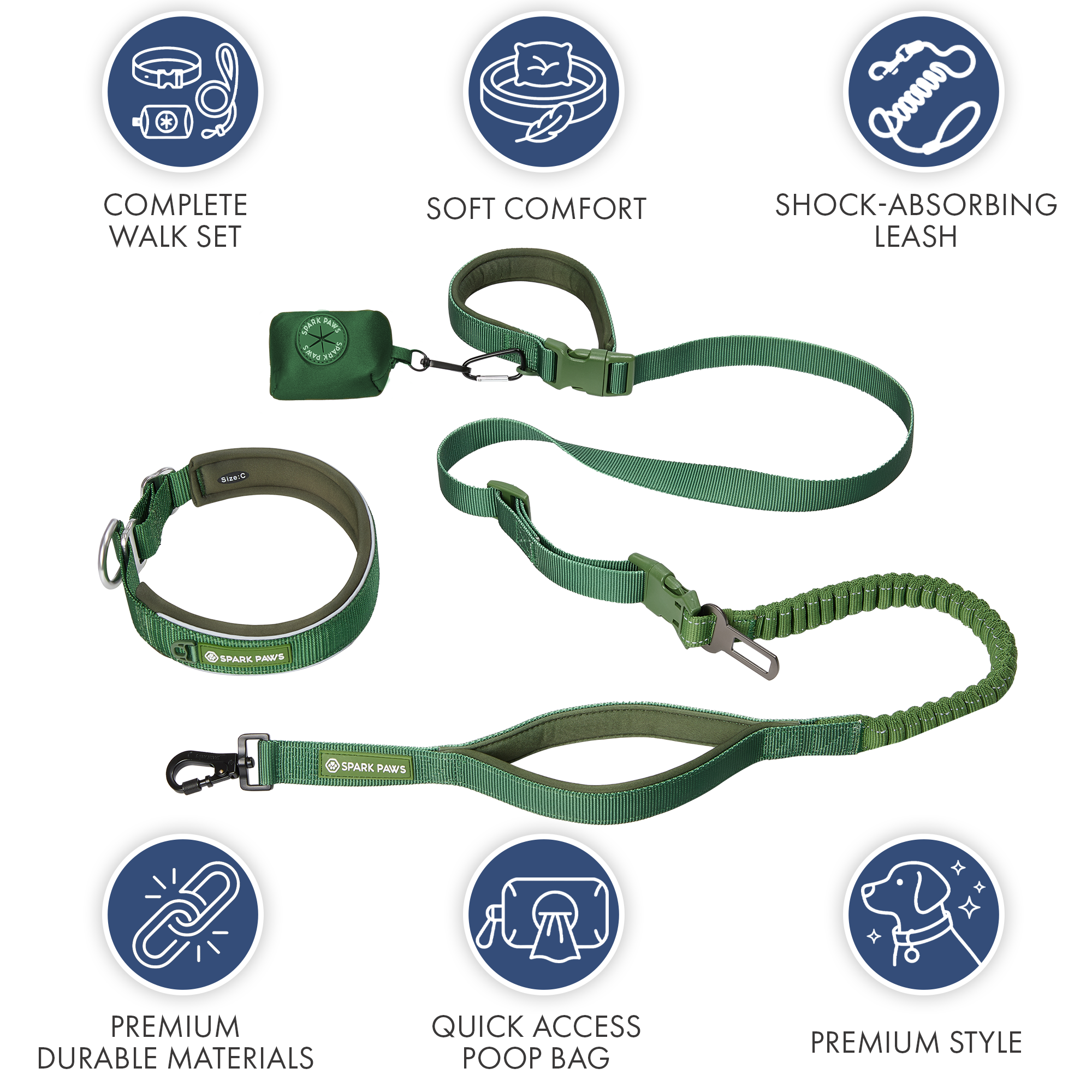 Martingale Collar and Multipurpose Leash Set - Army Green - Image 8