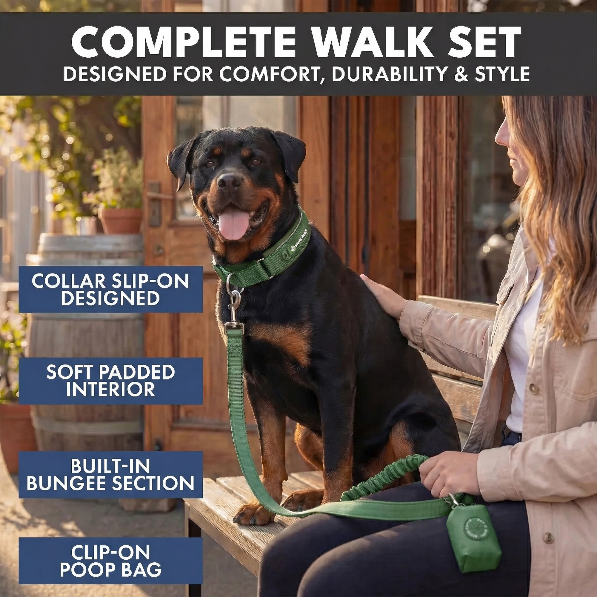 Martingale Collar and Multipurpose Leash Set - Army Green - Image 7