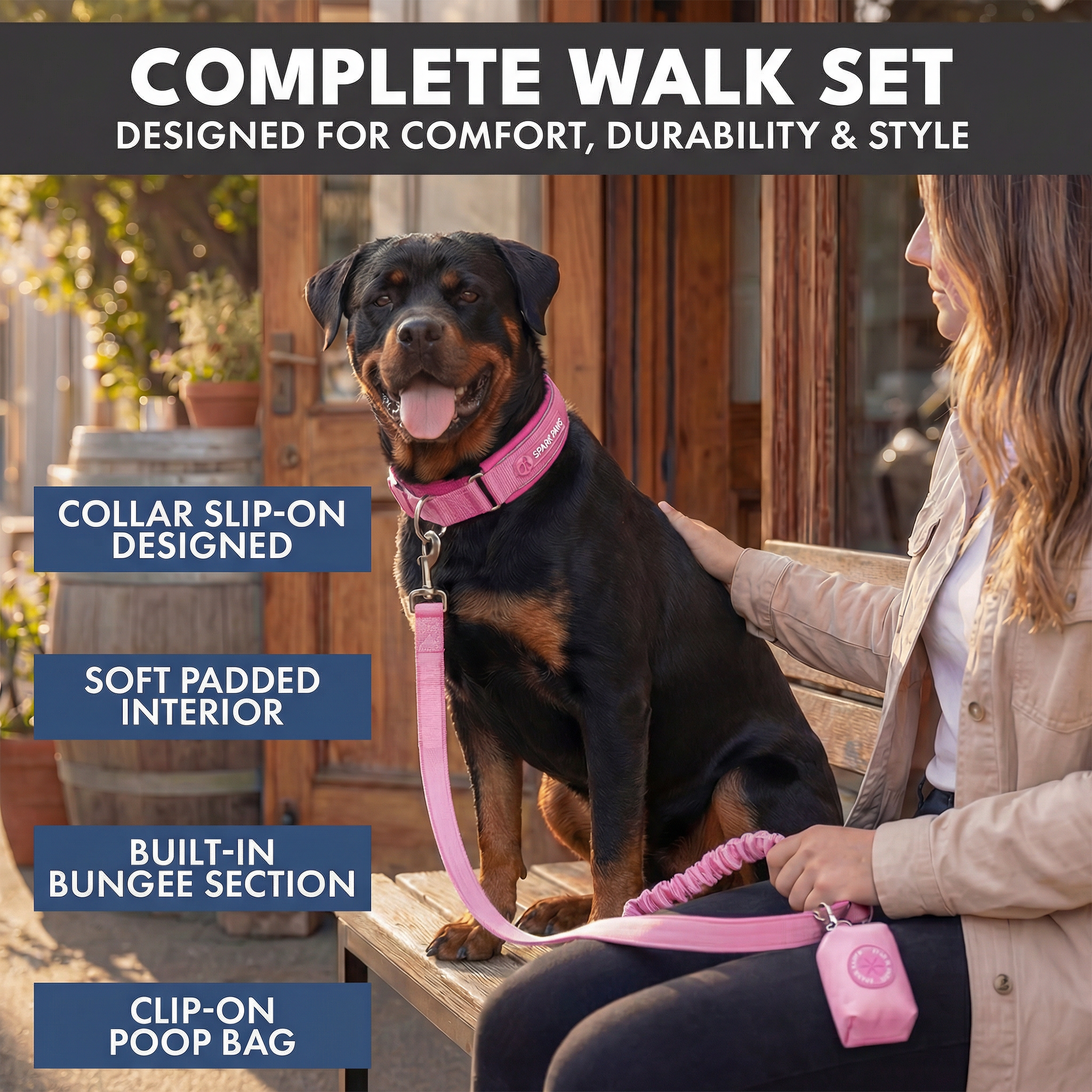 Martingale Collar and Multipurpose Leash Set - Pink - Image 7