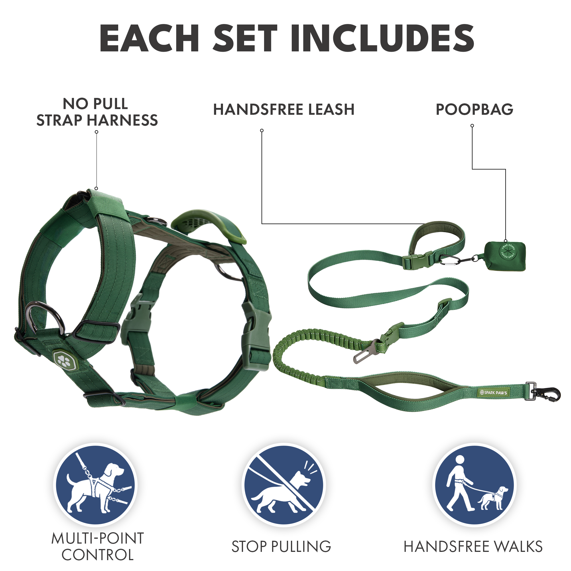 Comfort Control No-Pull Dog Harness and Multipurpose Leash Set - Green - Image 3