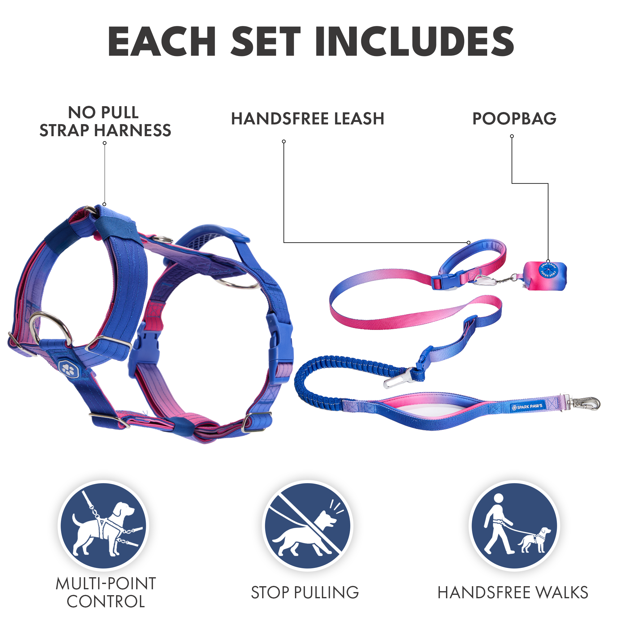 Comfort Control No-Pull Dog Harness and Multipurpose Leash Set - Snow Cone - Image 3