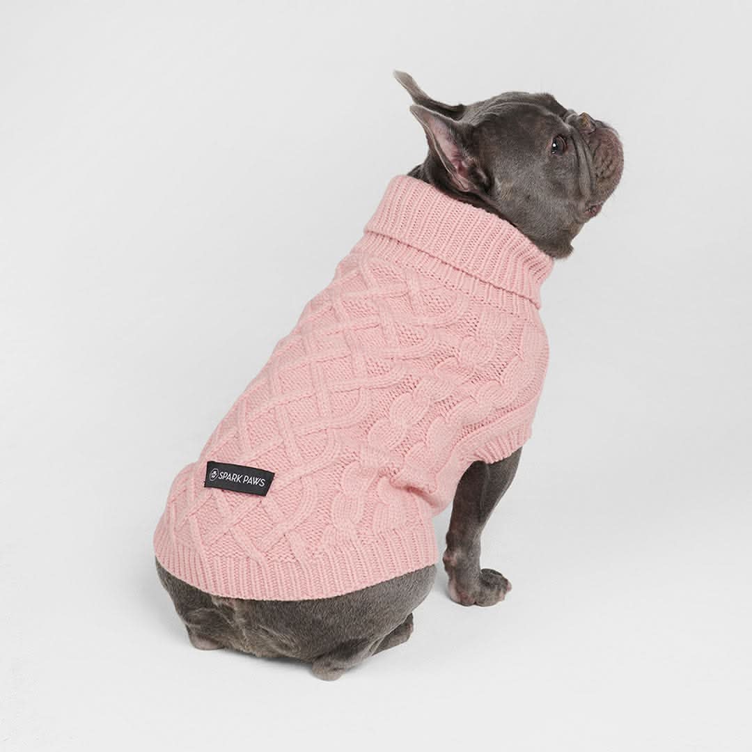 Cable Knit Dog Sweater - Pink - Image 10