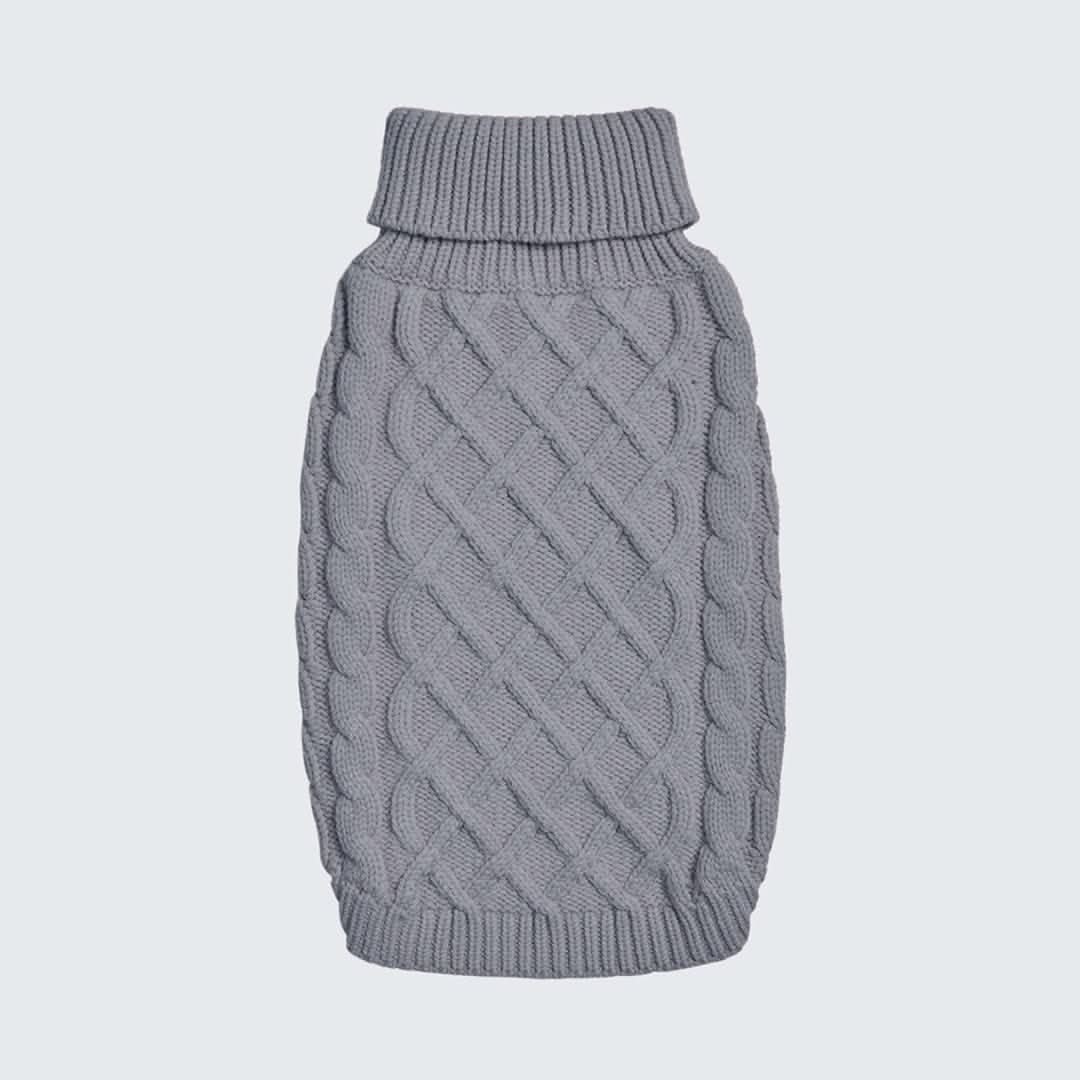 Cable Knit Dog Sweater - Grey - Image 8