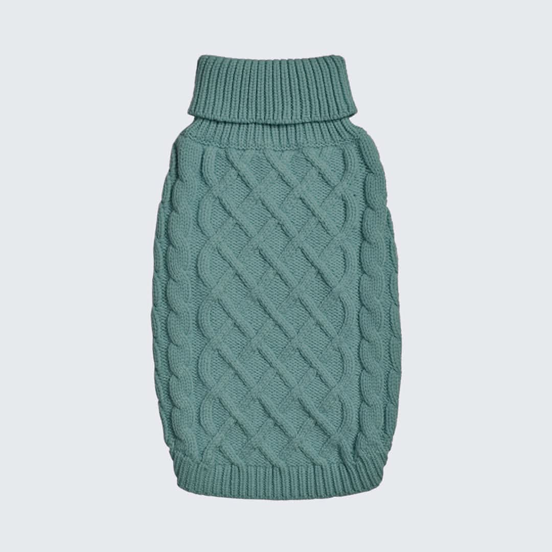Cable Knit Dog Sweater - Pine Green - Image 9