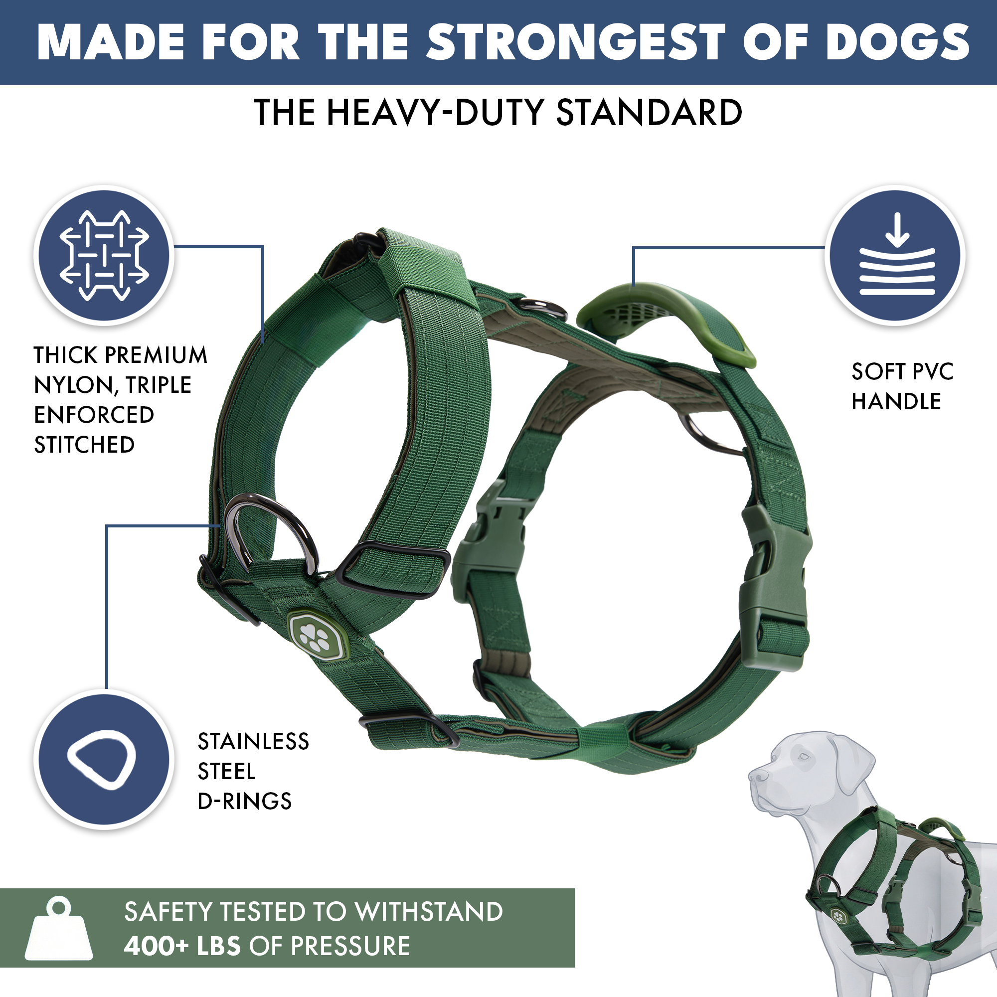 Comfort Control No-Pull Dog Harness Set - Army Green - Image 2