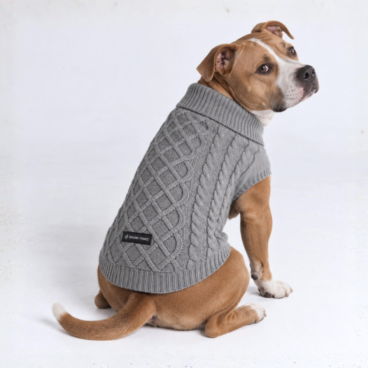 Cable Knit Dog Sweater - Grey - Image 7