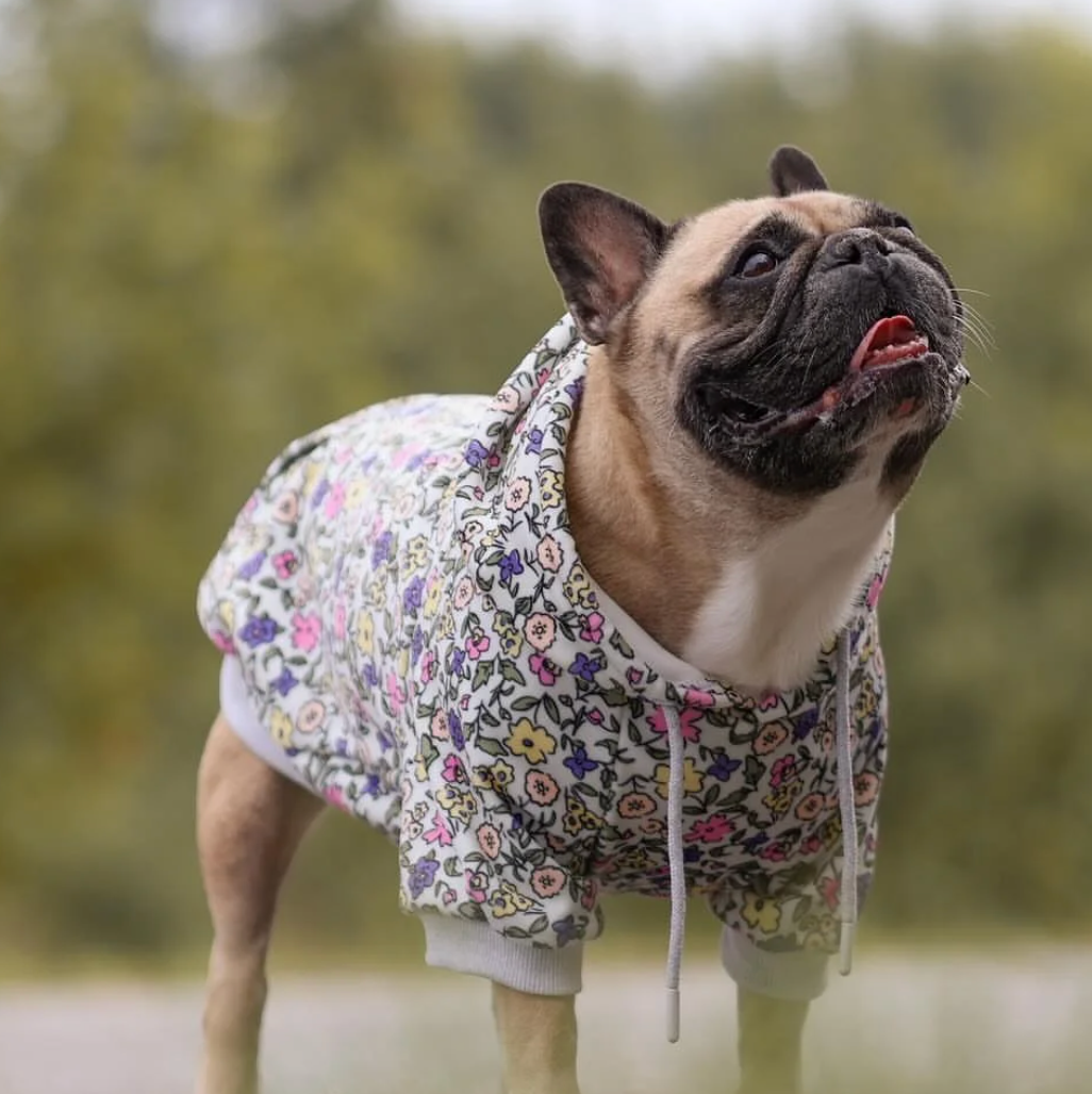 Vintage Flower Dog Hoodie - Light Grey - Image 2