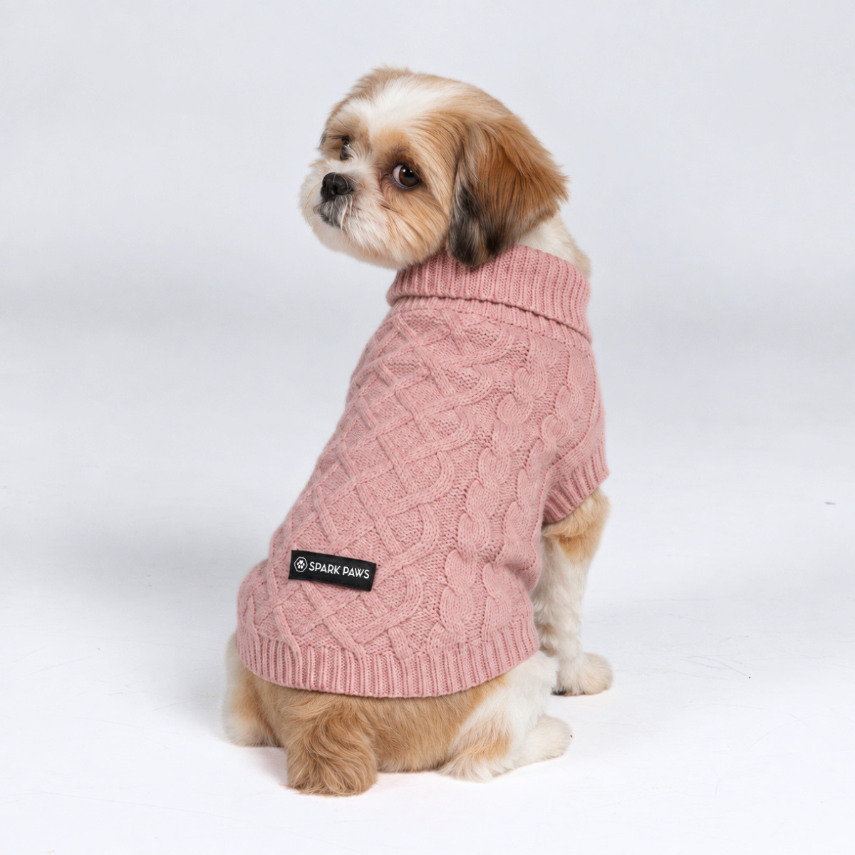 Cable Knit Dog Sweater - Pink - Image 2