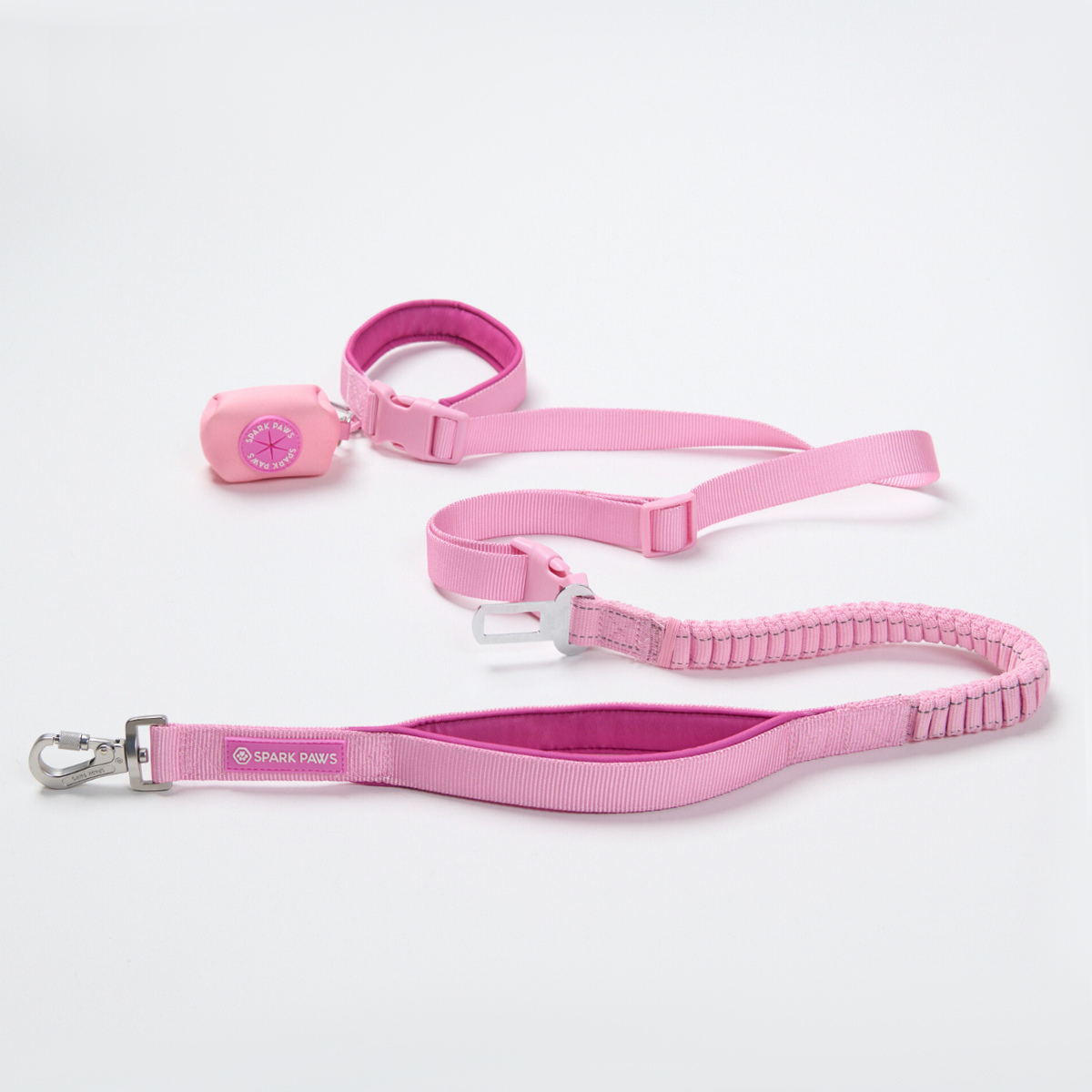 Multipurpose Seatbelt Handsfree Leash & Poop Bag Holder Set - Pink - Image 2